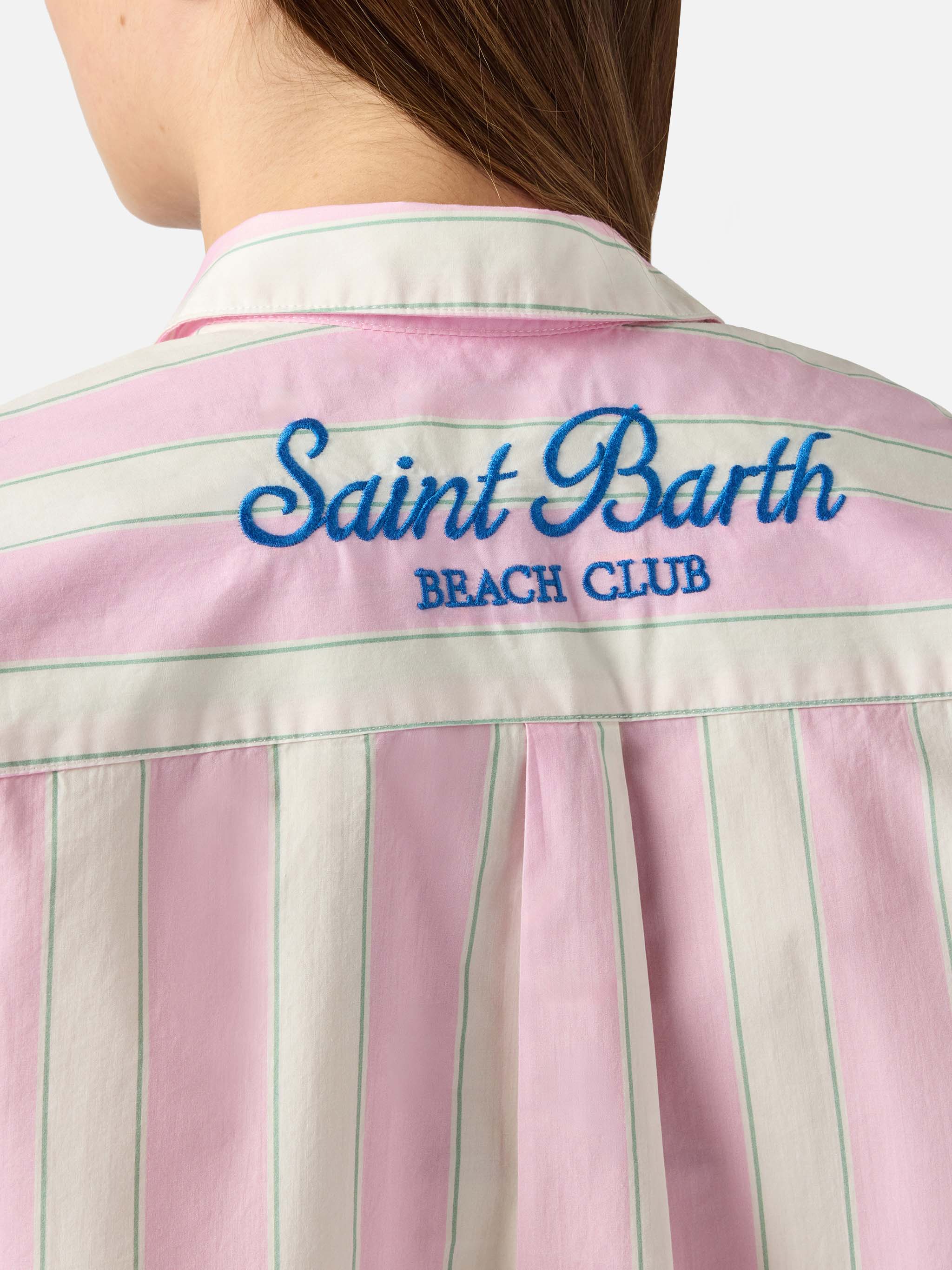 Camicia Brigitte in cotone a righe rosa con ricamo Sport Club - Image 4