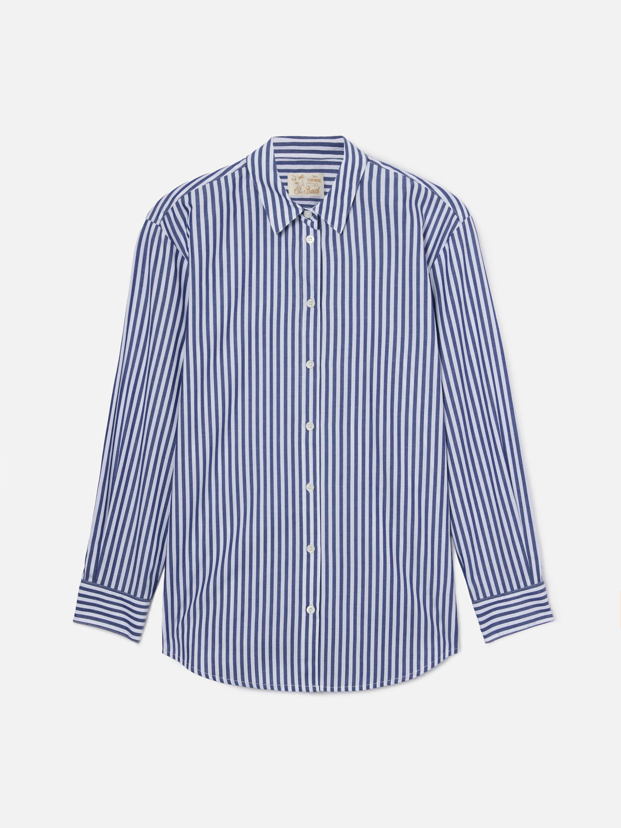 Camicia Brigitte a righe blu con ricamo See You In Saint Barth - Image 5