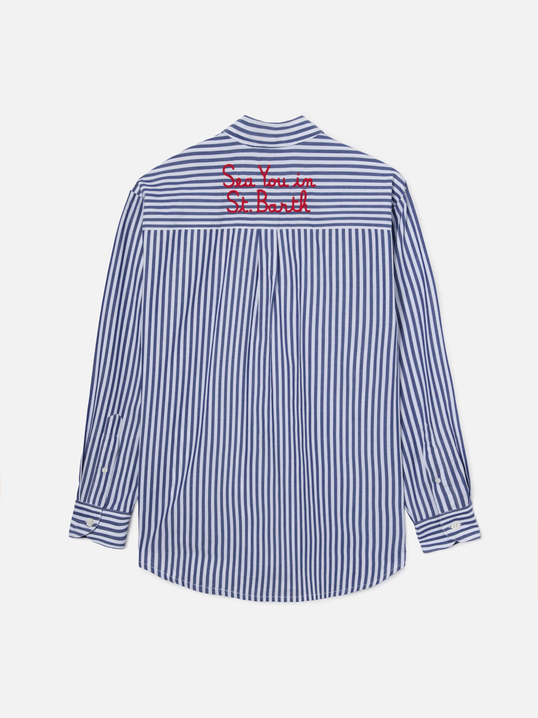 Camicia Brigitte a righe blu con ricamo See You In Saint Barth - Image 6