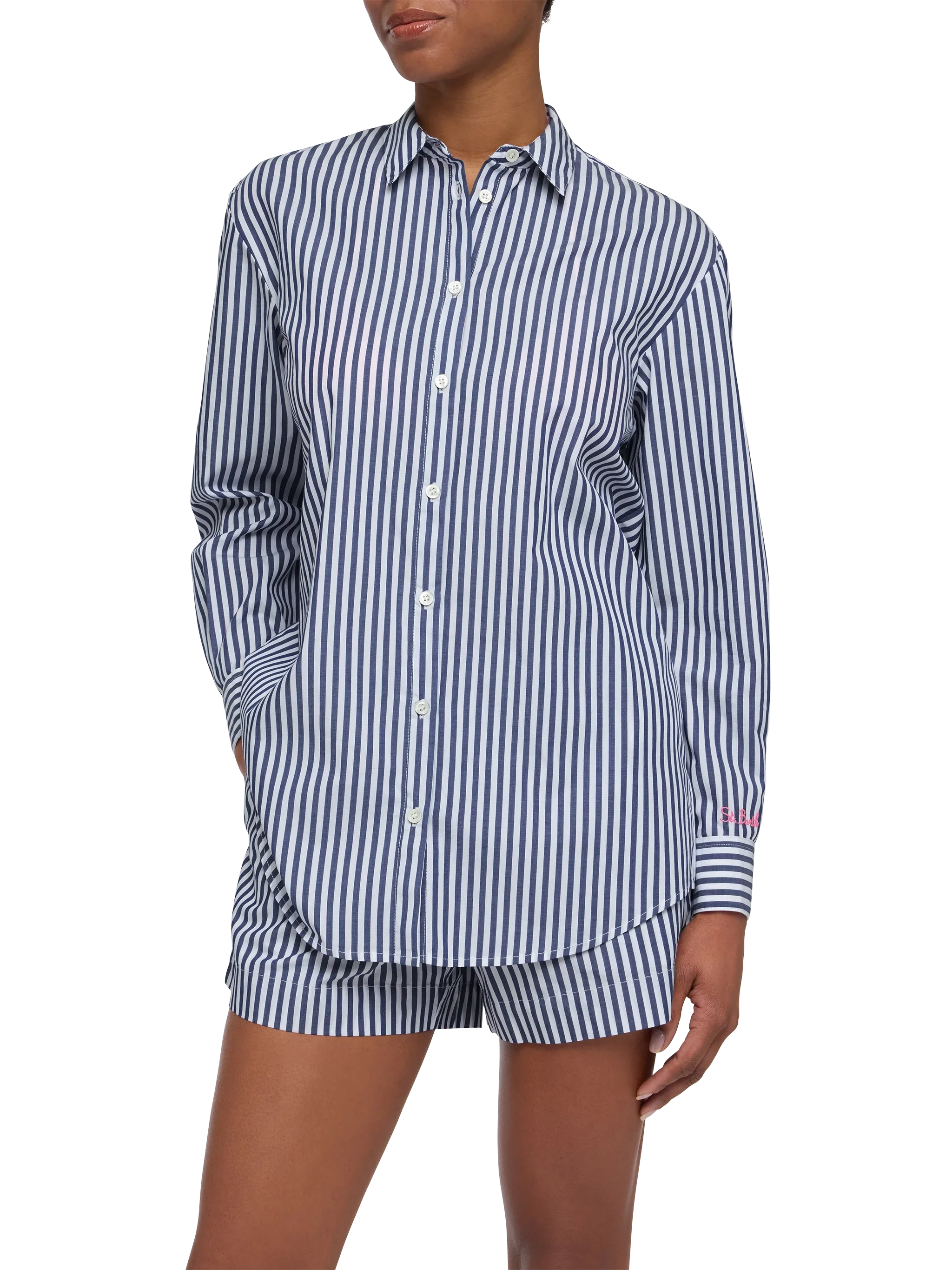 Brigitte camicia in cotone a righe con ricamo Saint Barth Beach Club - Image 4