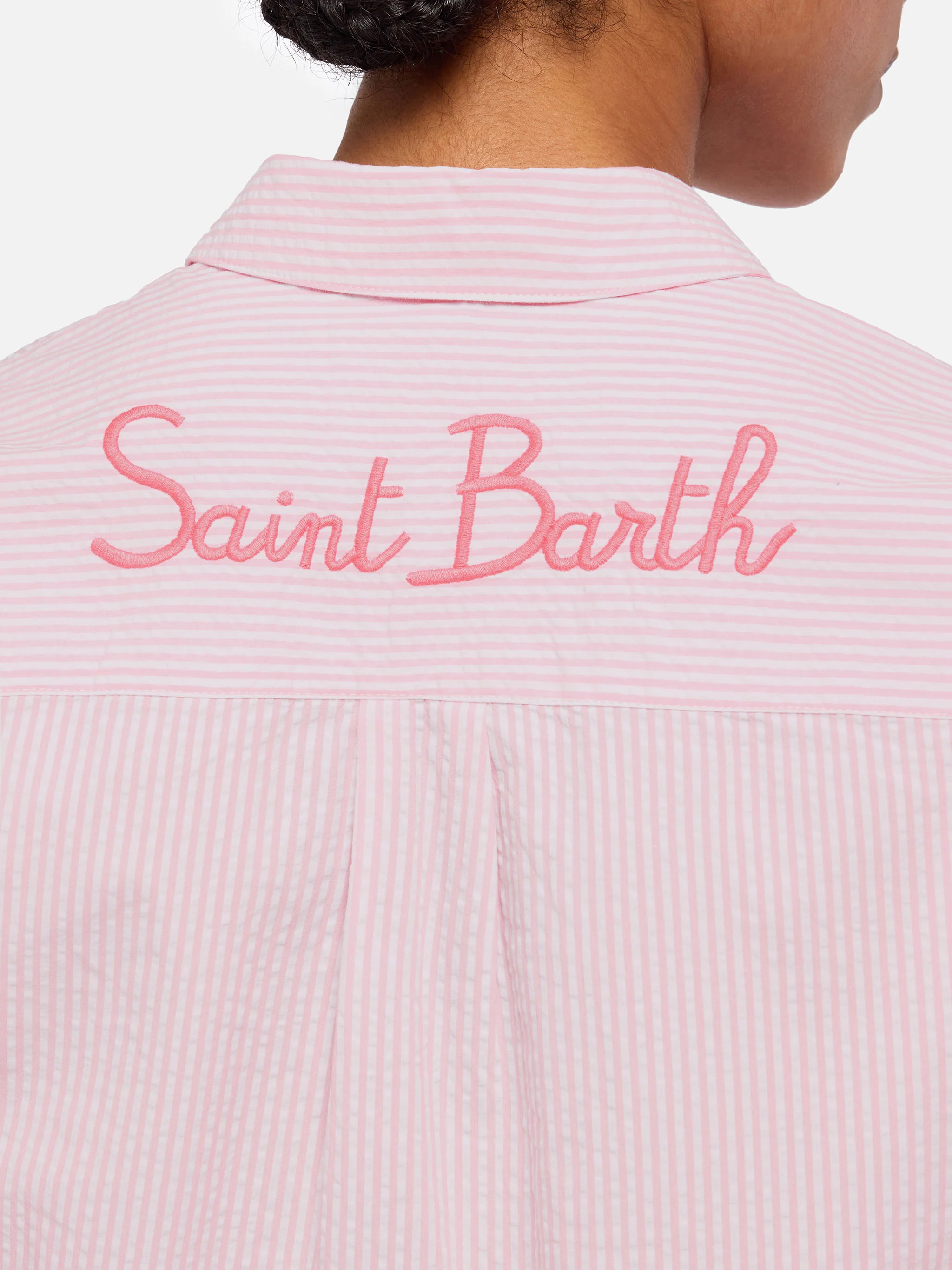 Brigitte camicia in seersucker a righe con ricamo Saint Barth - Image 2
