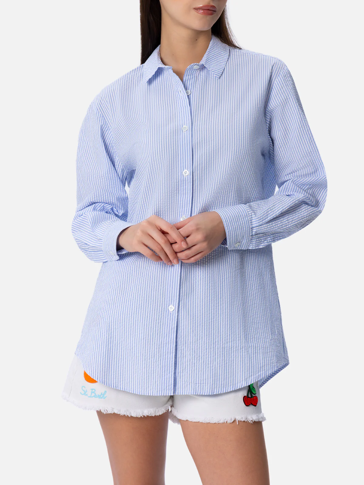 Brigitte camicia in seersucker a righe con ricamo Saint Barth - Image 2