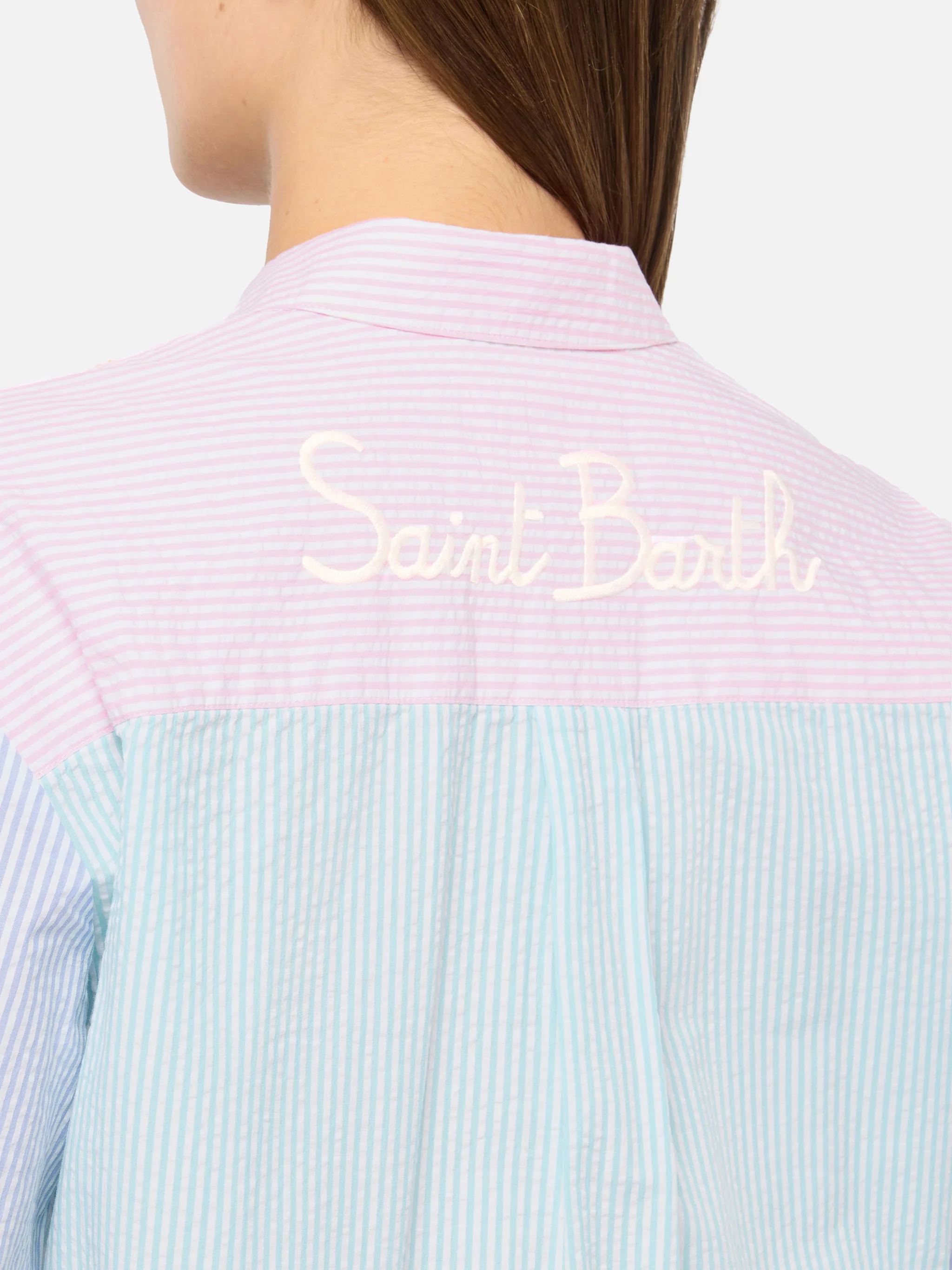 Brigitte camicia in seersucker a righe con ricamo Saint Barth - Image 2