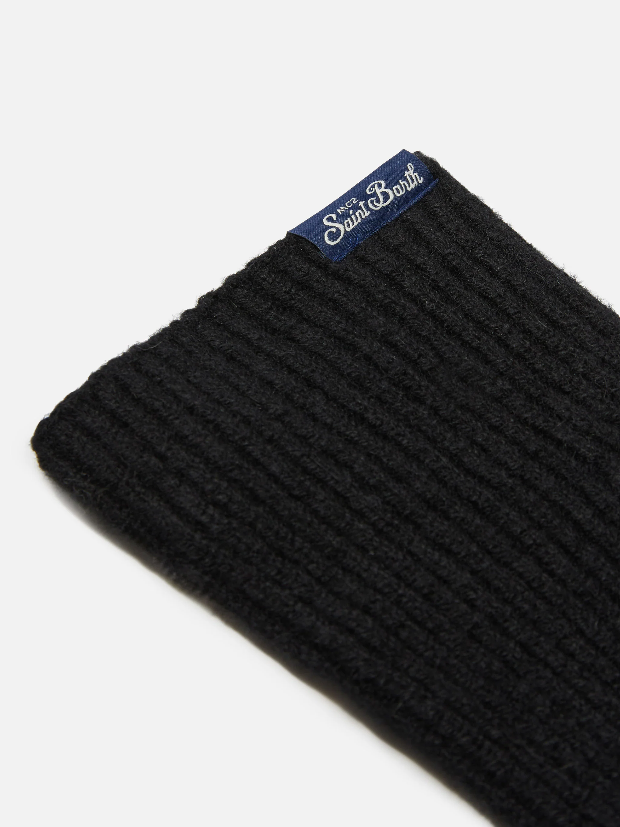 Guanti elasticizzati Brixton a coste in misto cashmere nero - Image 3