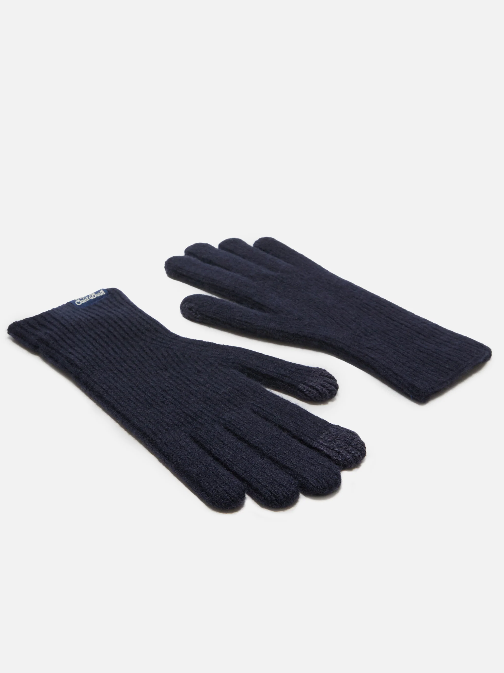Guanti elasticizzati Brixton a coste in misto cashmere blu notte - Image 2