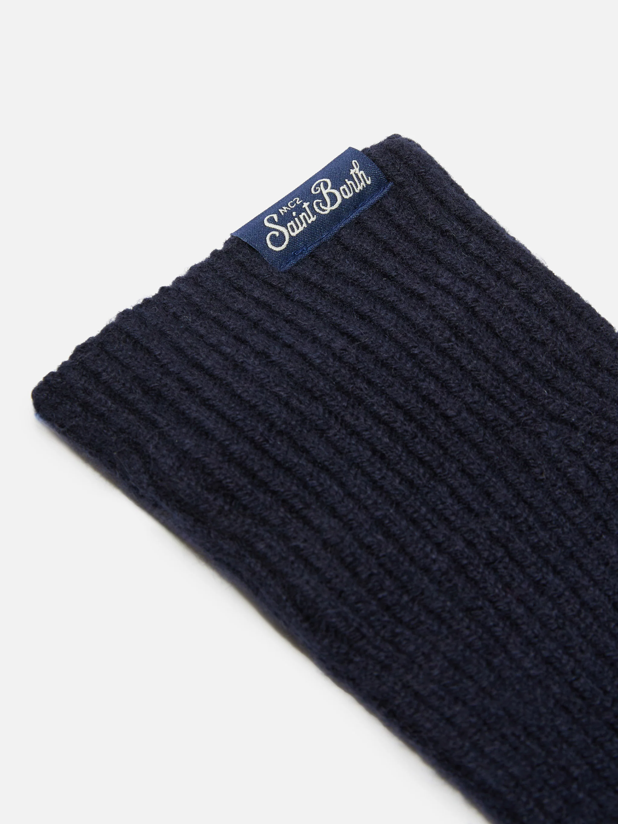 Guanti elasticizzati Brixton a coste in misto cashmere blu notte - Image 3