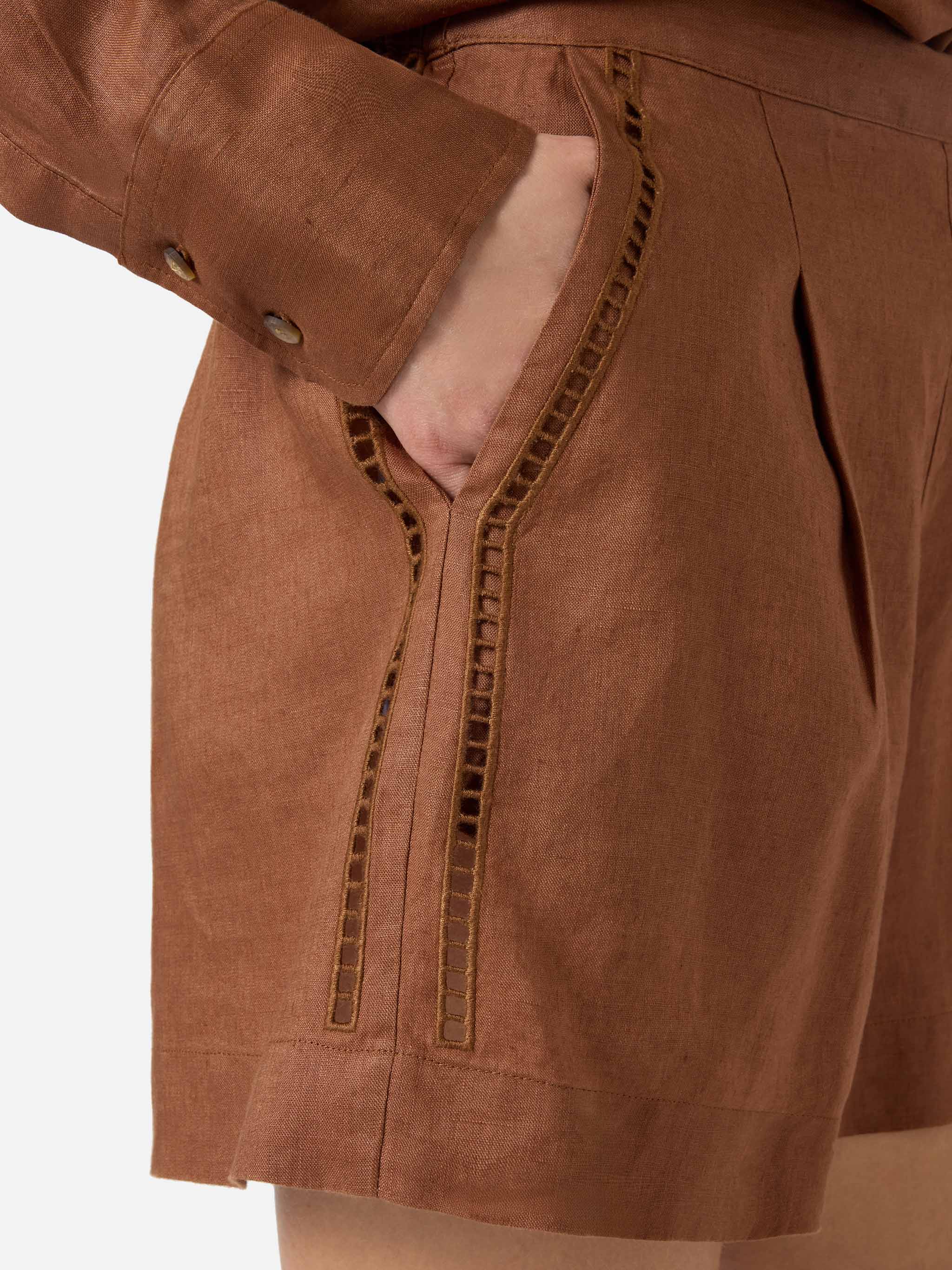 Shorts Amani in lino marrone - Image 3