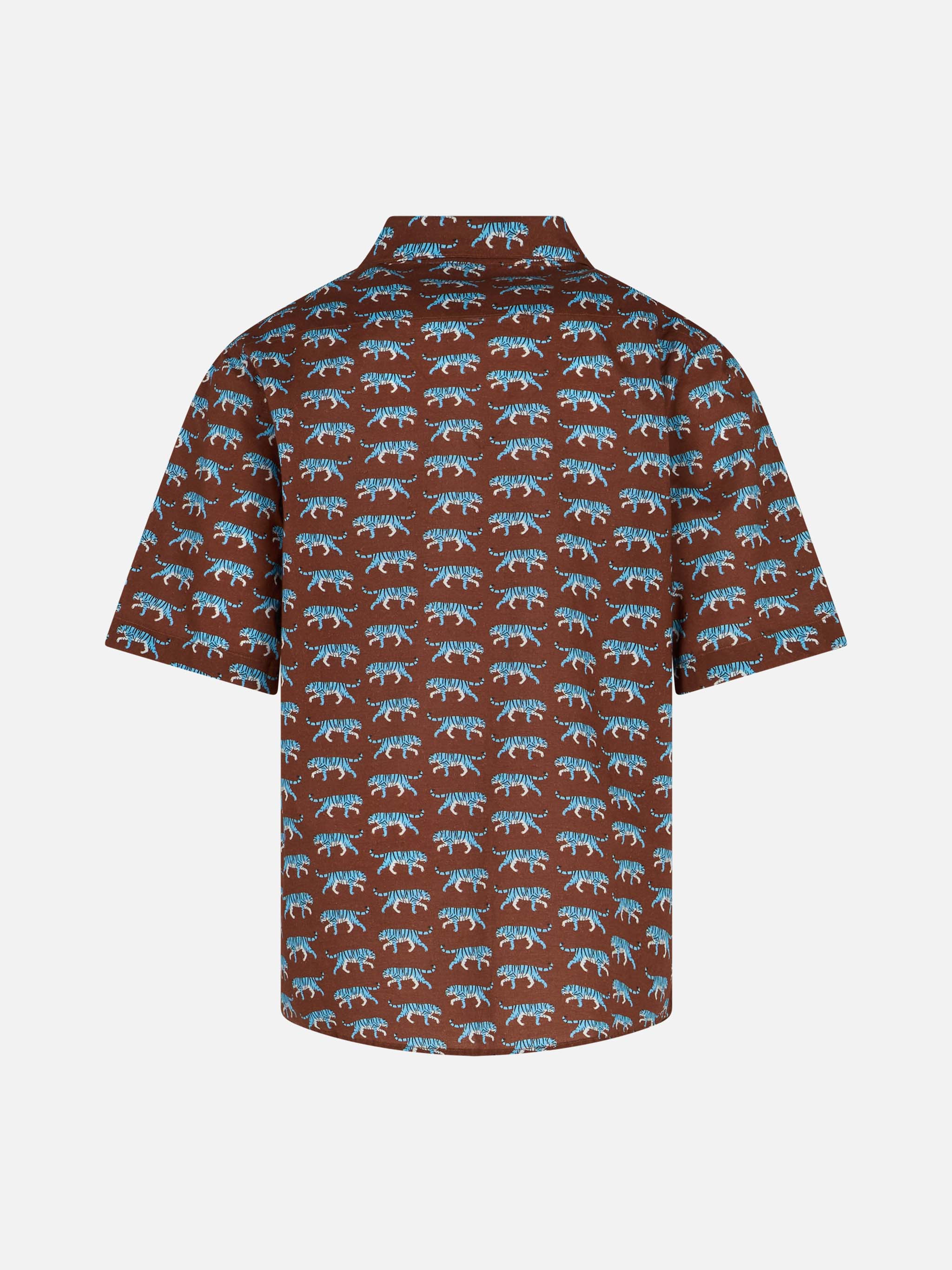 Camicia in mussola di cotone marrone da bambino Sharouk con stampa tigre - Image 2