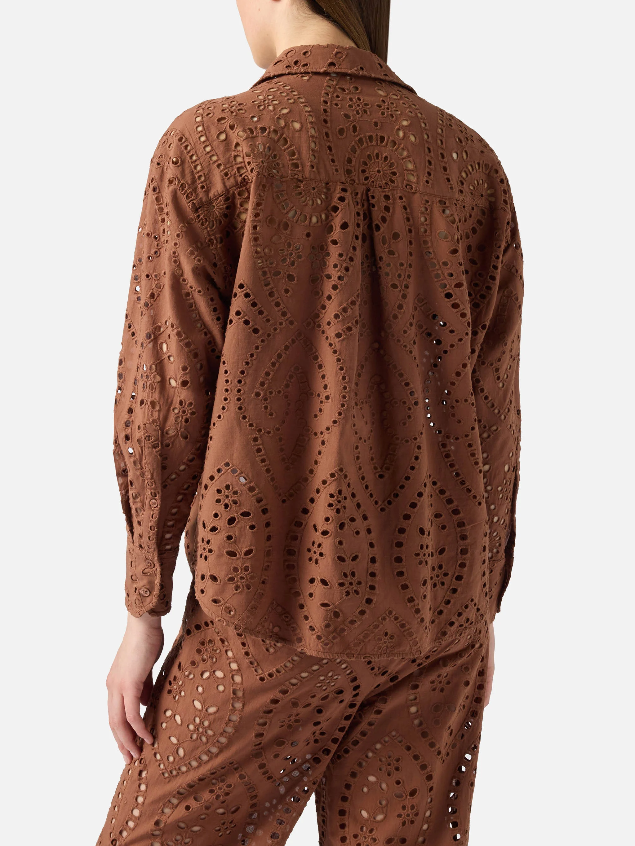 Camicia Cristal in cotone sangallo marrone - Image 3