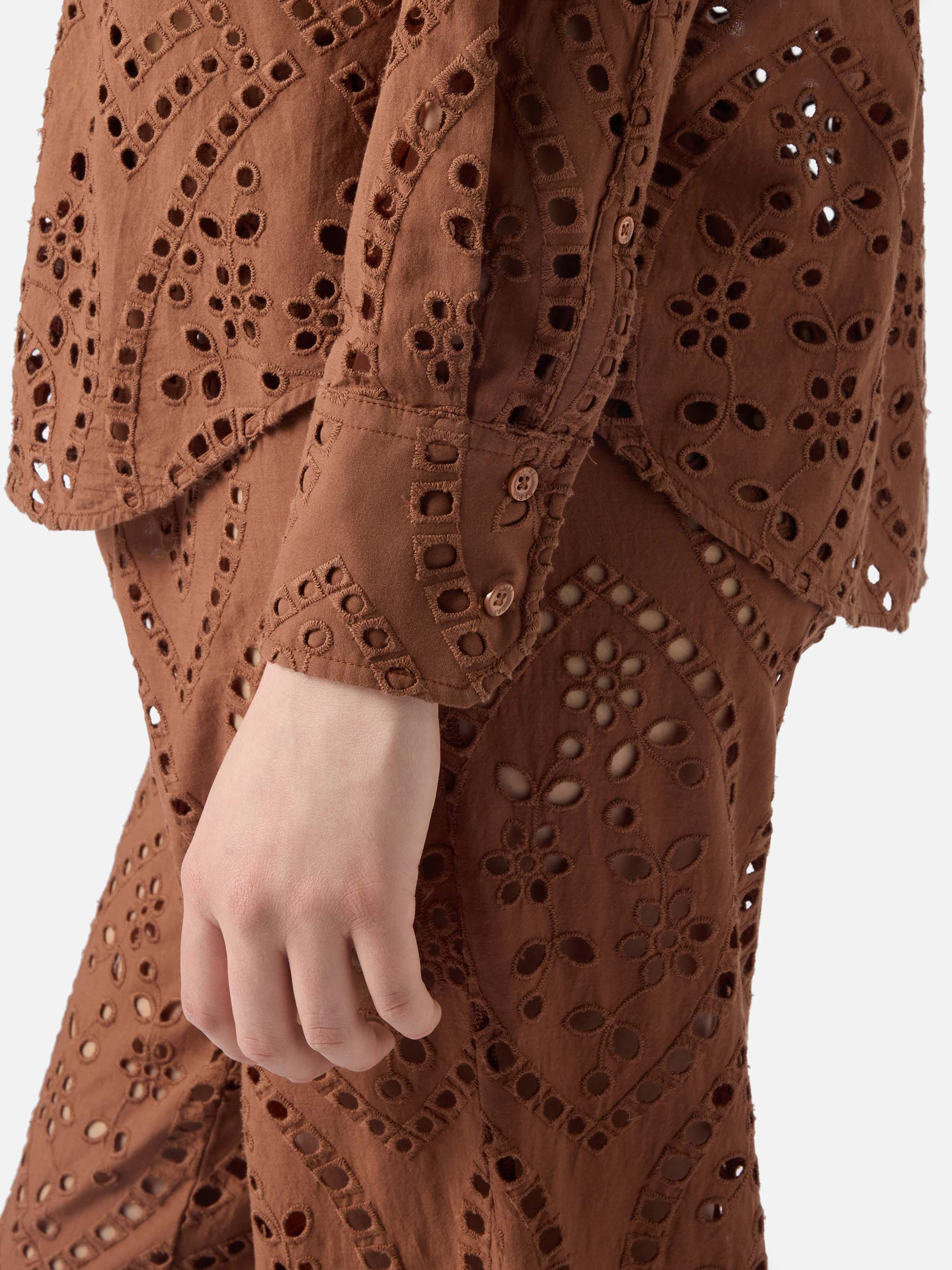Camicia Cristal in cotone sangallo marrone - Image 4