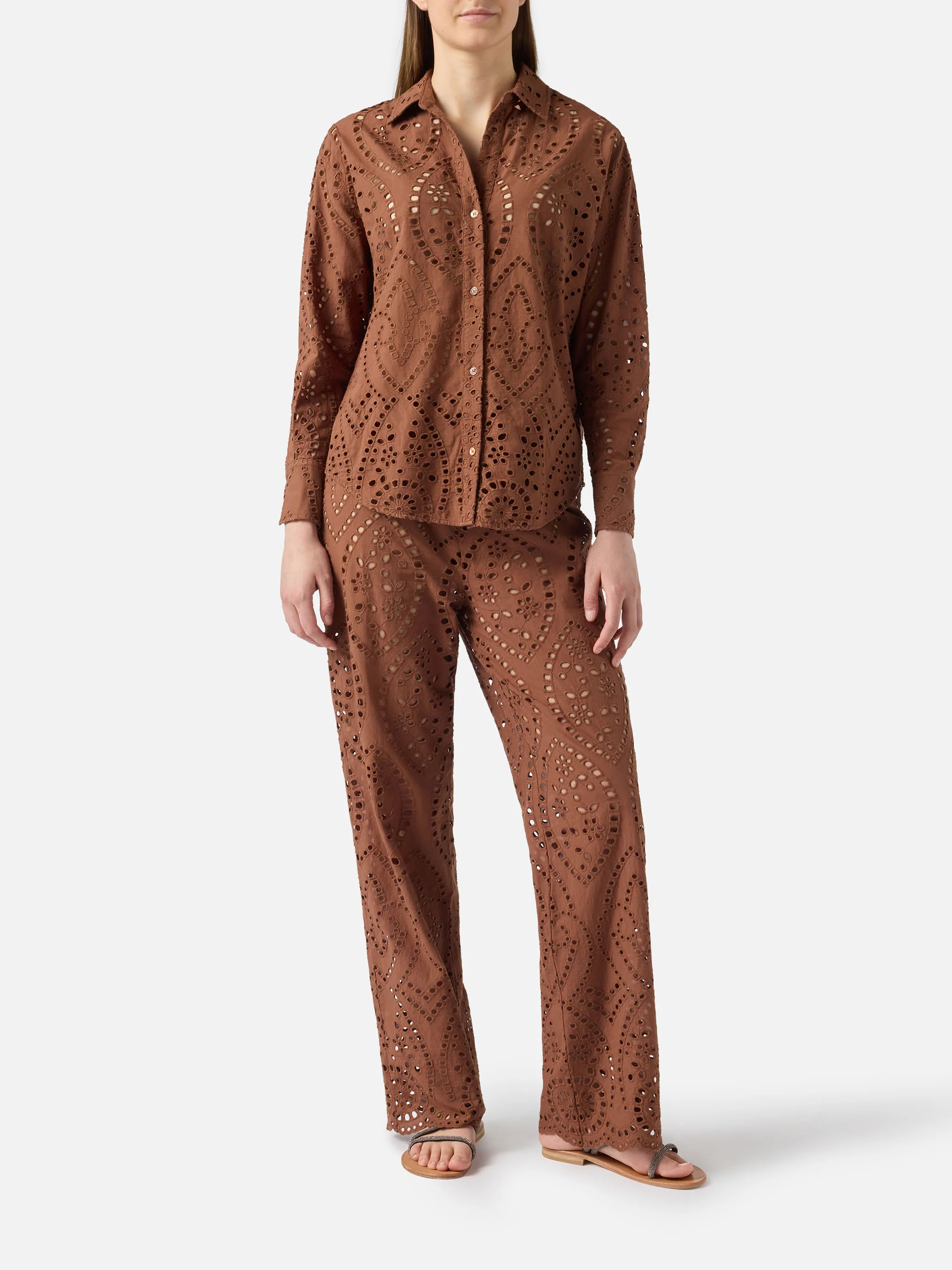 Camicia Cristal in cotone sangallo marrone - Image 5