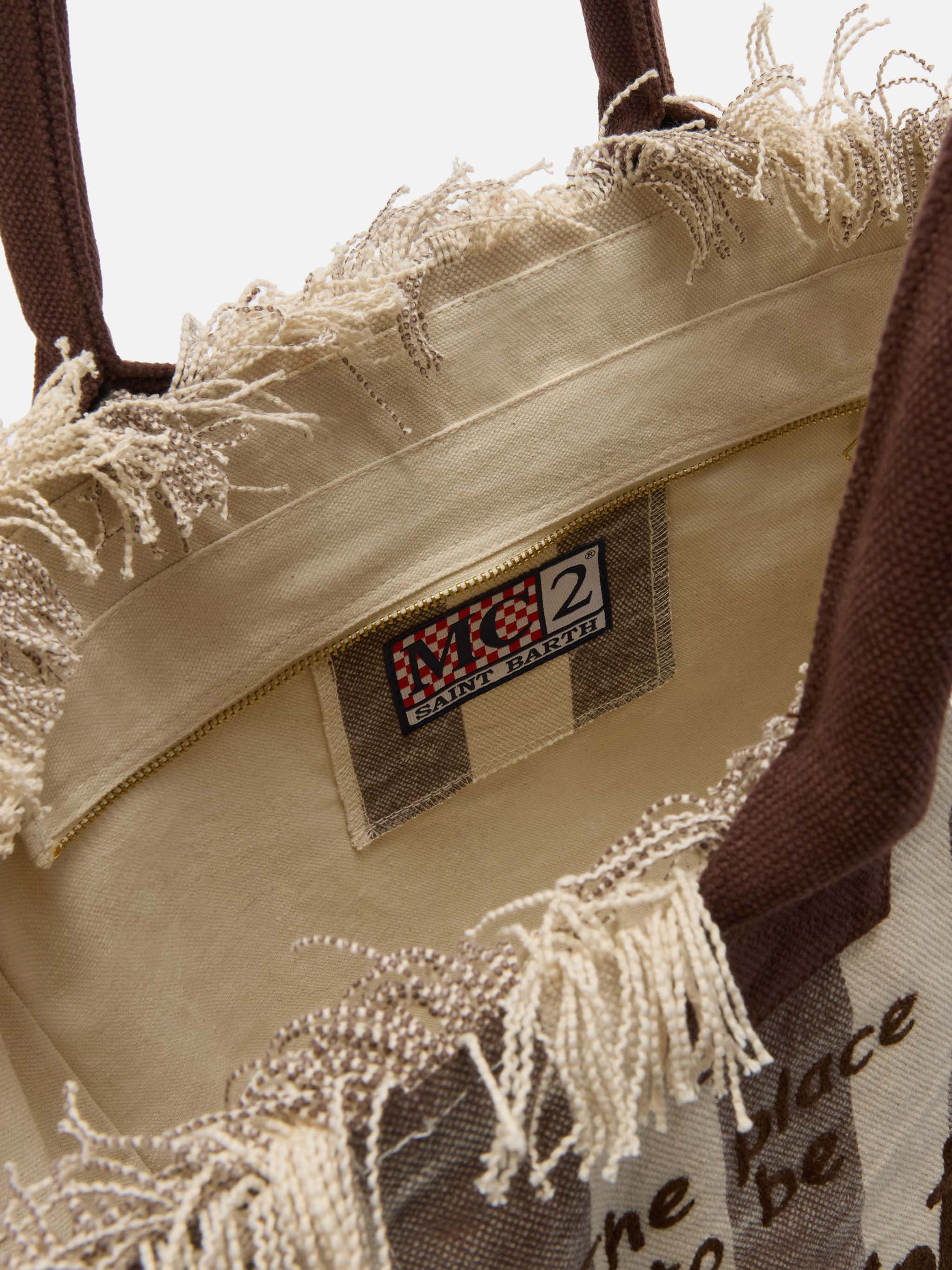 Borsa Vanity regular in canvas a righe verticali marrone - Image 4