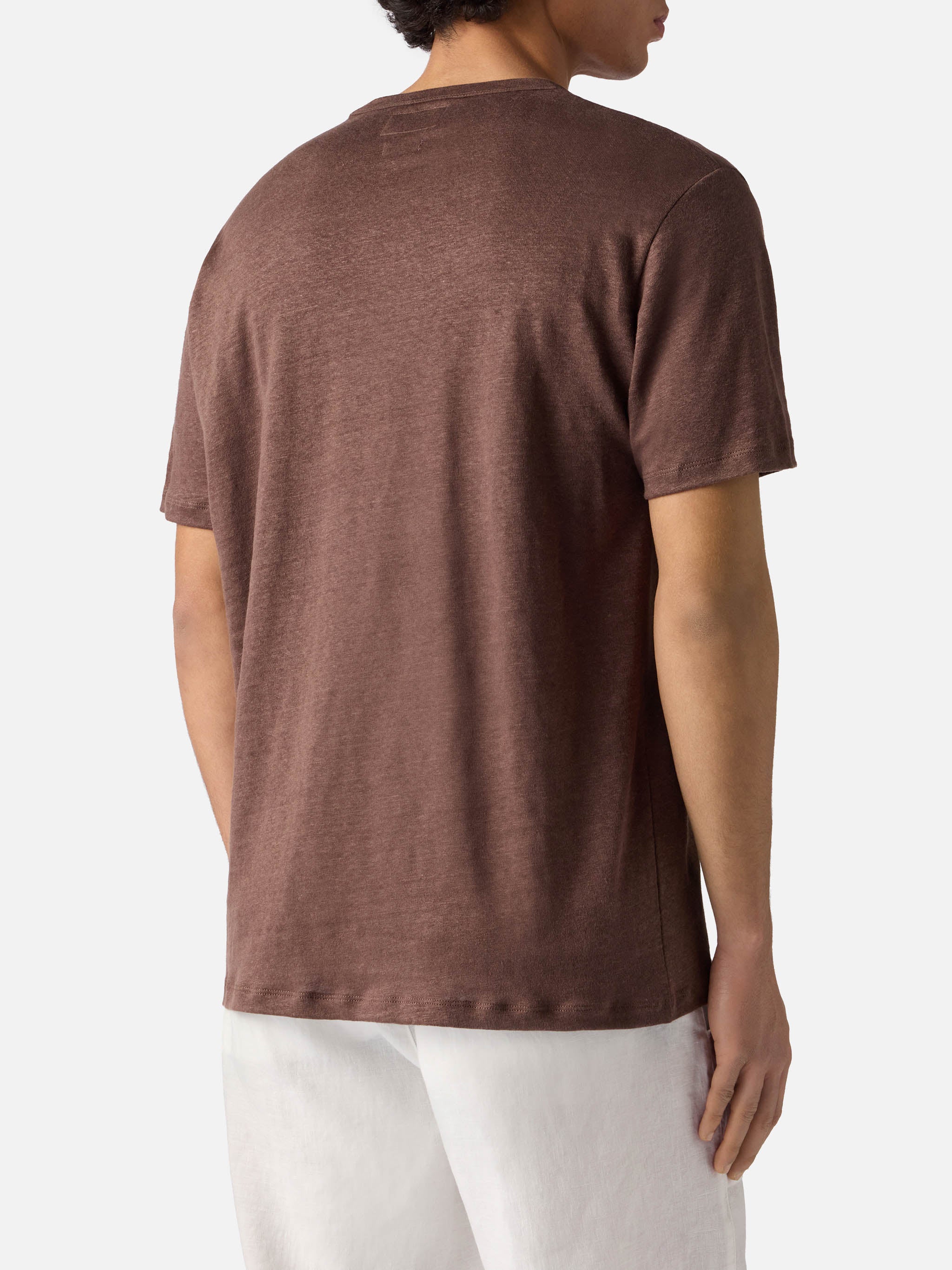 T-shirt Ecstasea in puro lino marrone con logo ricamato - Image 4