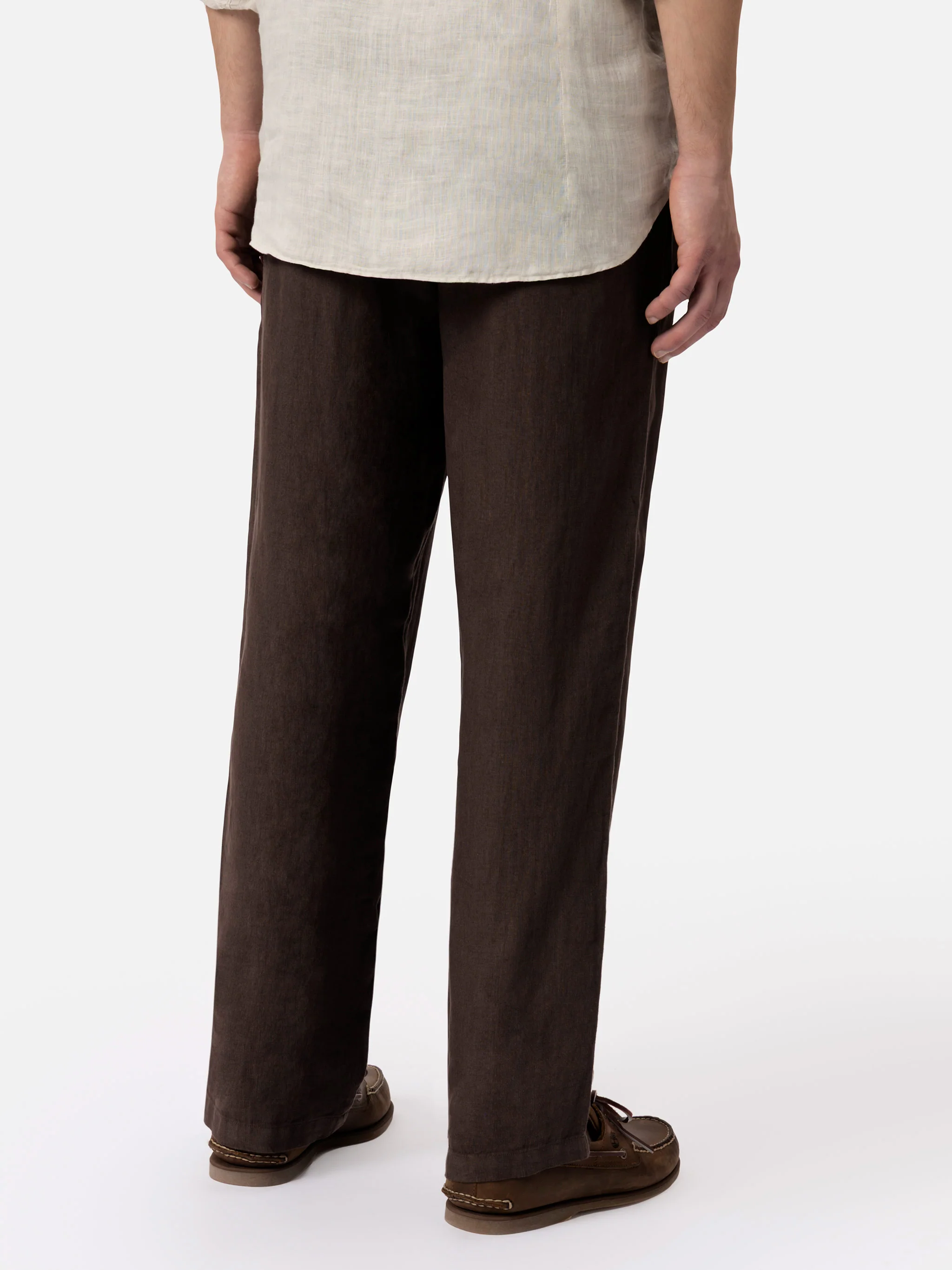 Pantaloni in lino marroni Calais con coulisse - Image 2