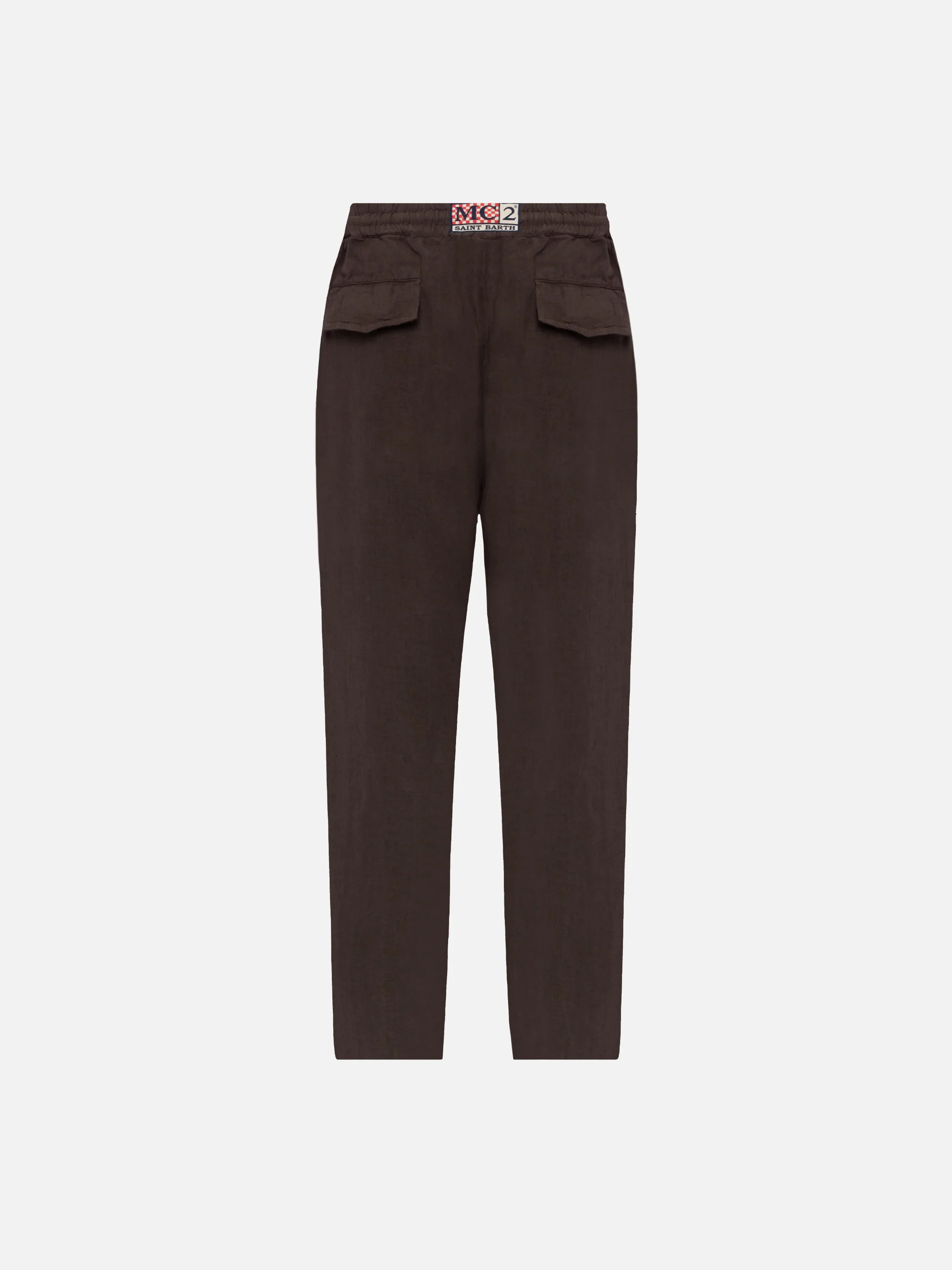 Pantaloni in lino marroni Calais con coulisse - Image 5