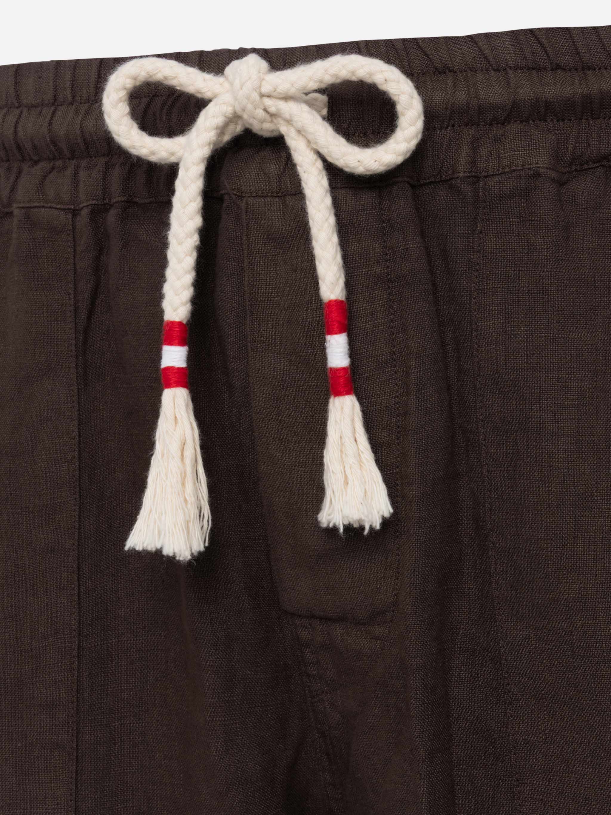 Pantaloni in lino marroni Calais con coulisse - Image 6