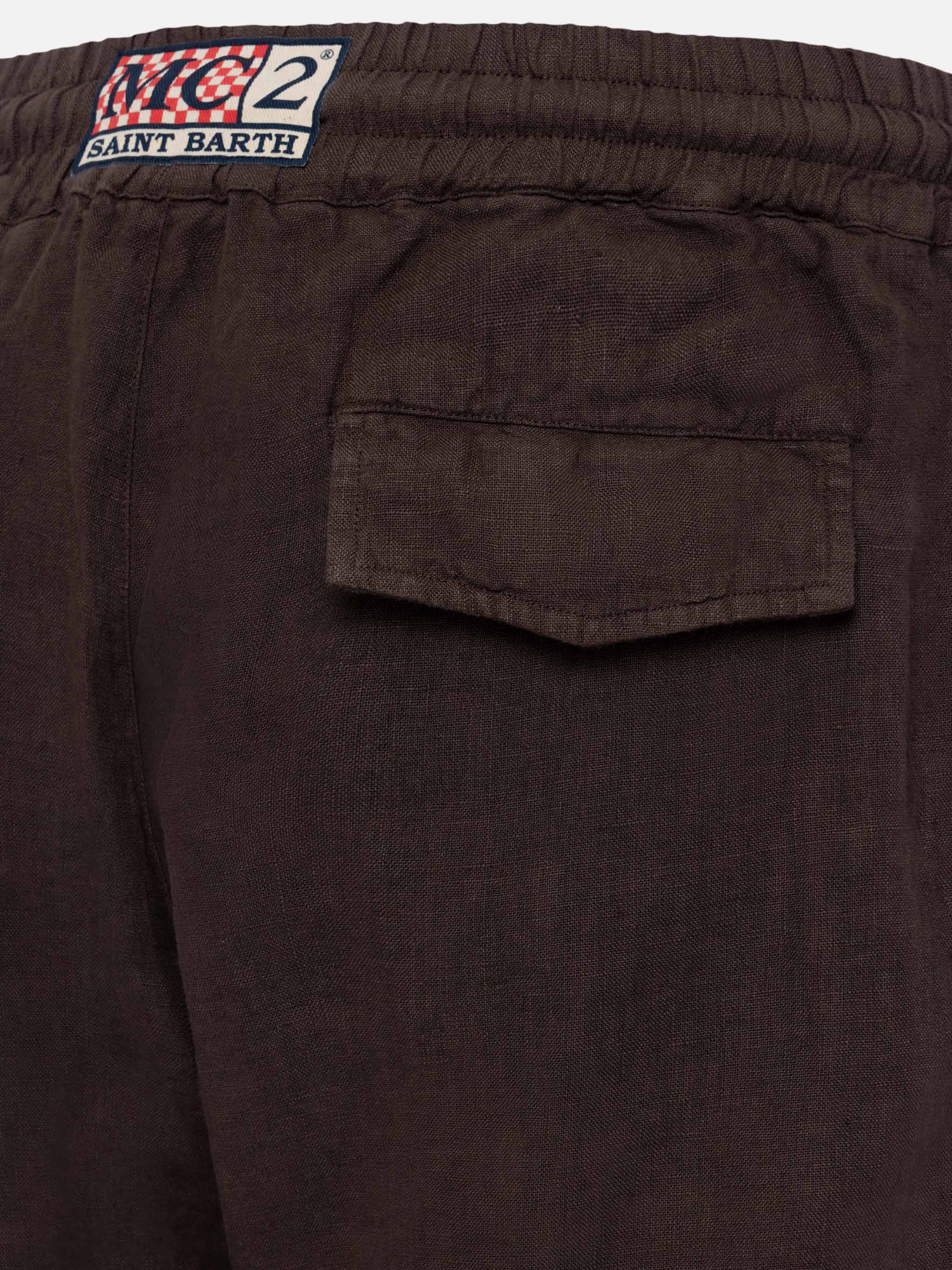 Pantaloni in lino marroni Calais con coulisse - Image 7