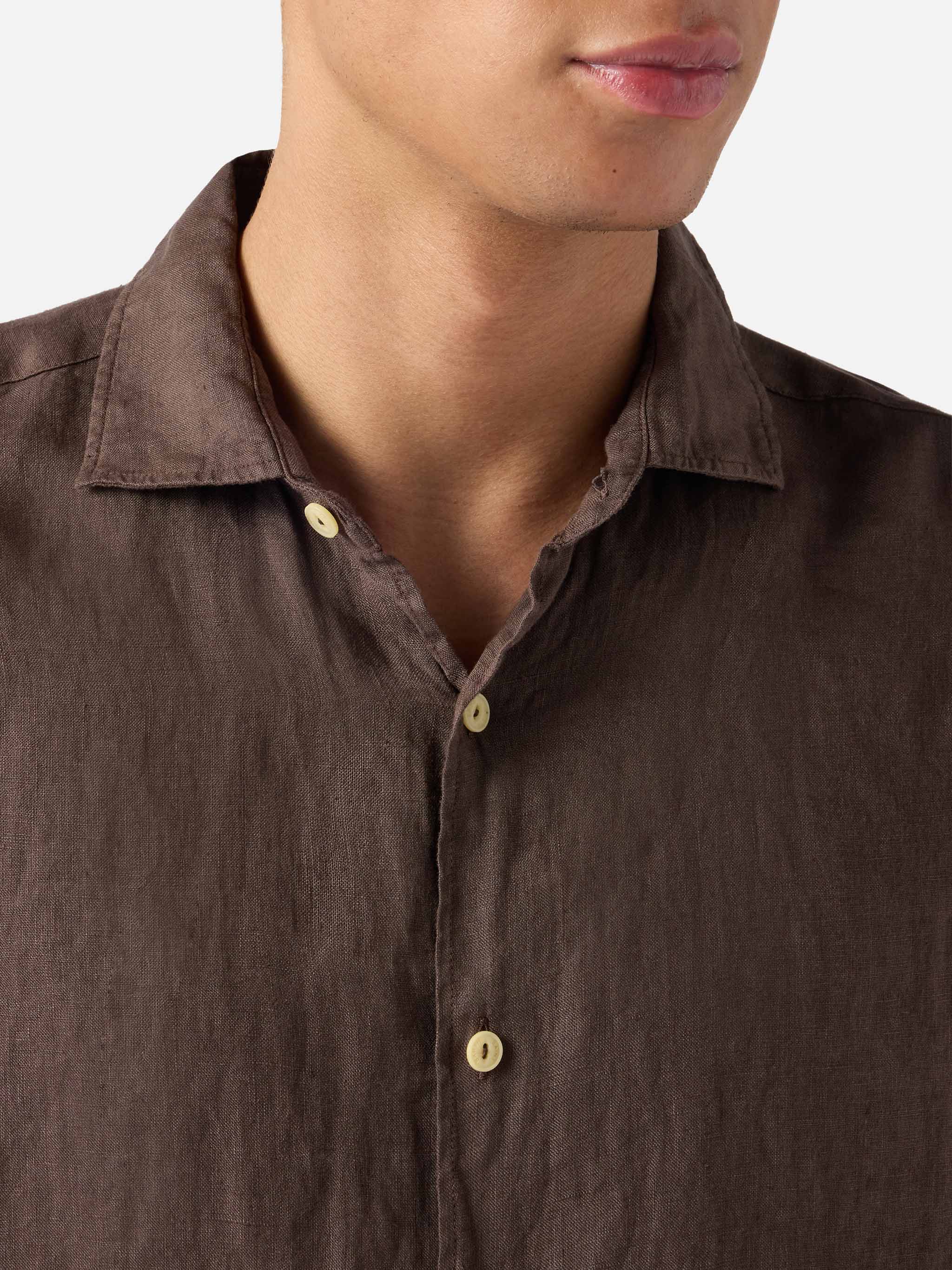 Camicia Pamplona in lino marrone tinta unita - Image 2