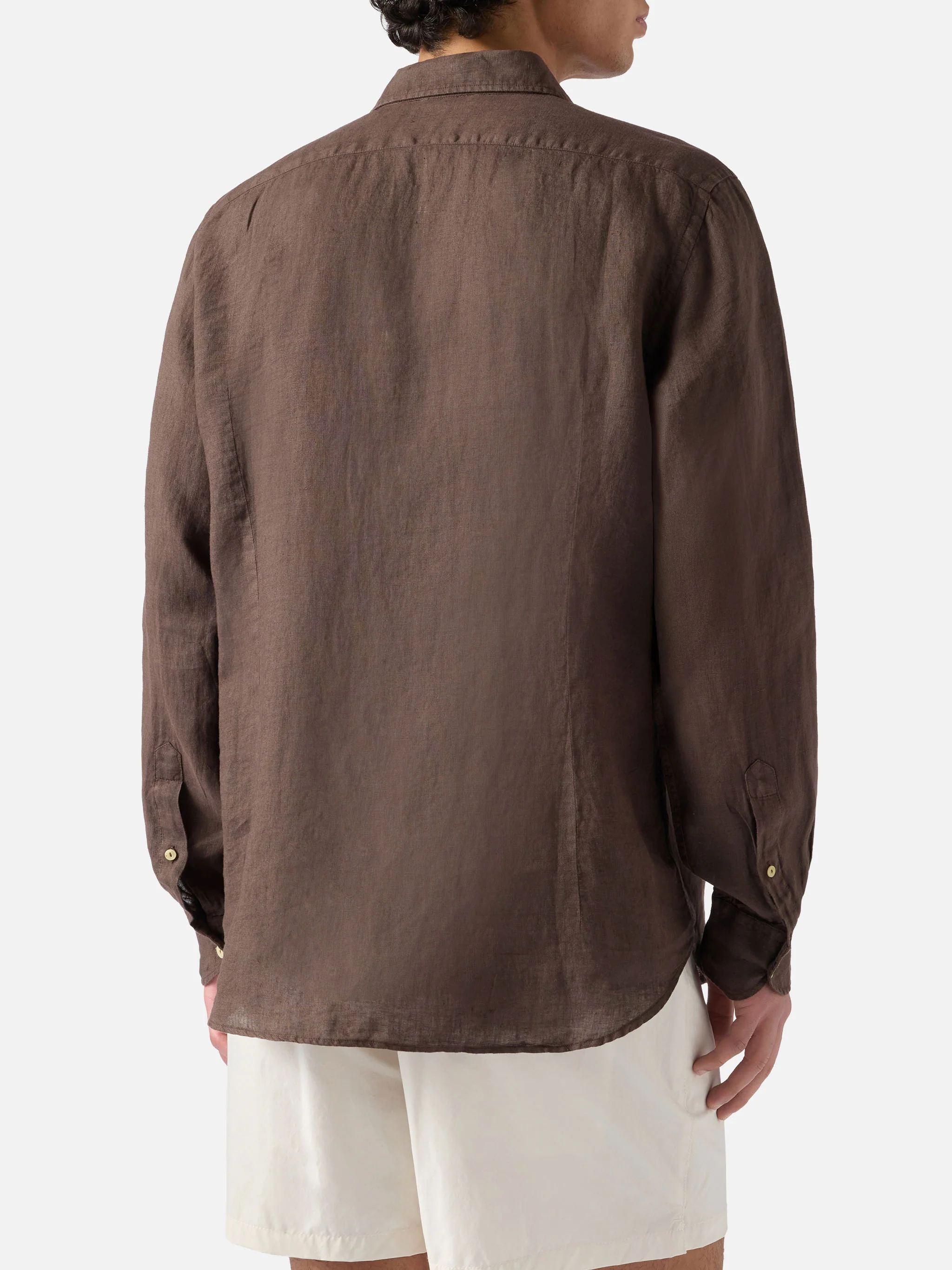 Camicia Pamplona in lino marrone tinta unita - Image 3