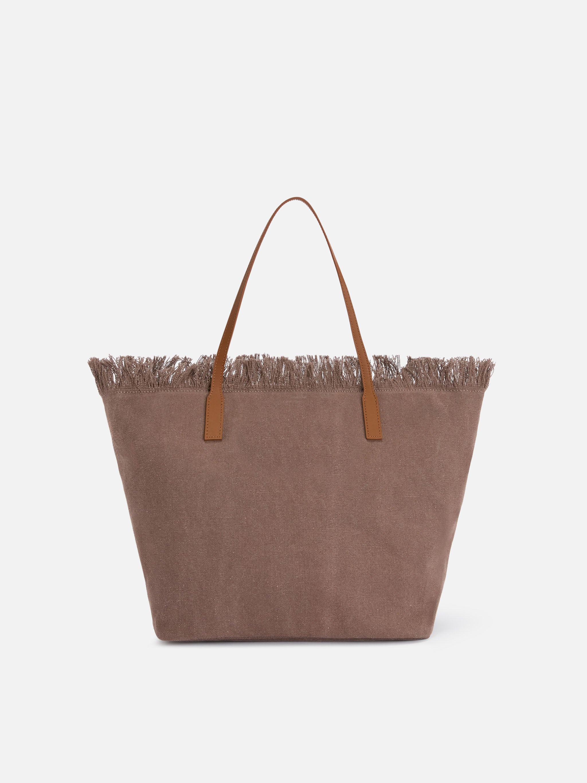 Borsa City regular in canvas marrone con frange - Image 4