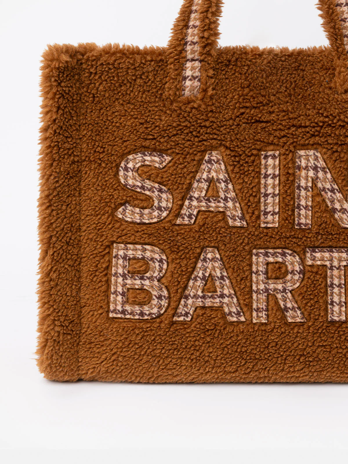 Borsa morbida in peluche marrone con logo a scacchi Saint Barth - Image 2