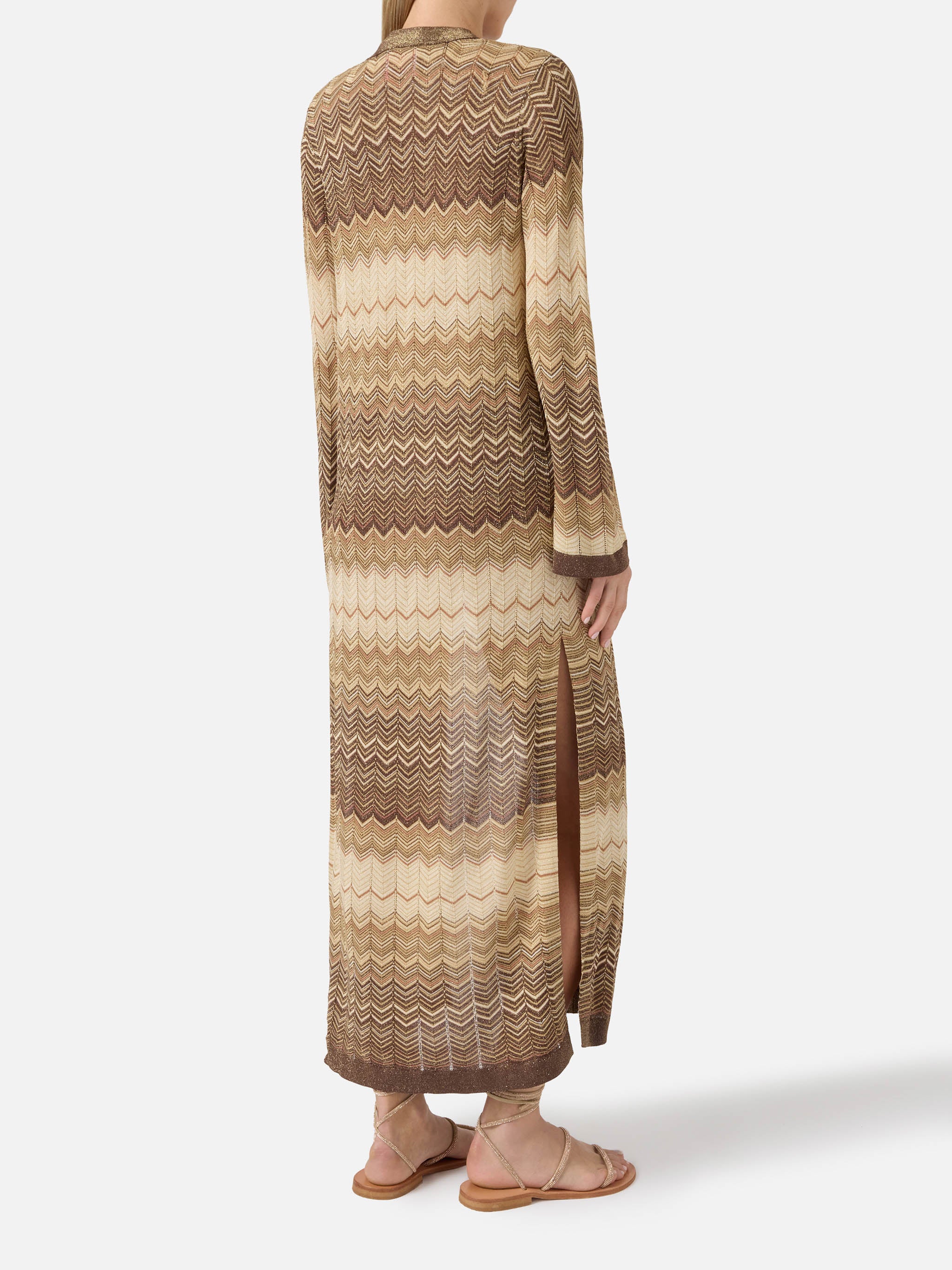 Cardigan lungo Tonia in maglia marrone - Image 3