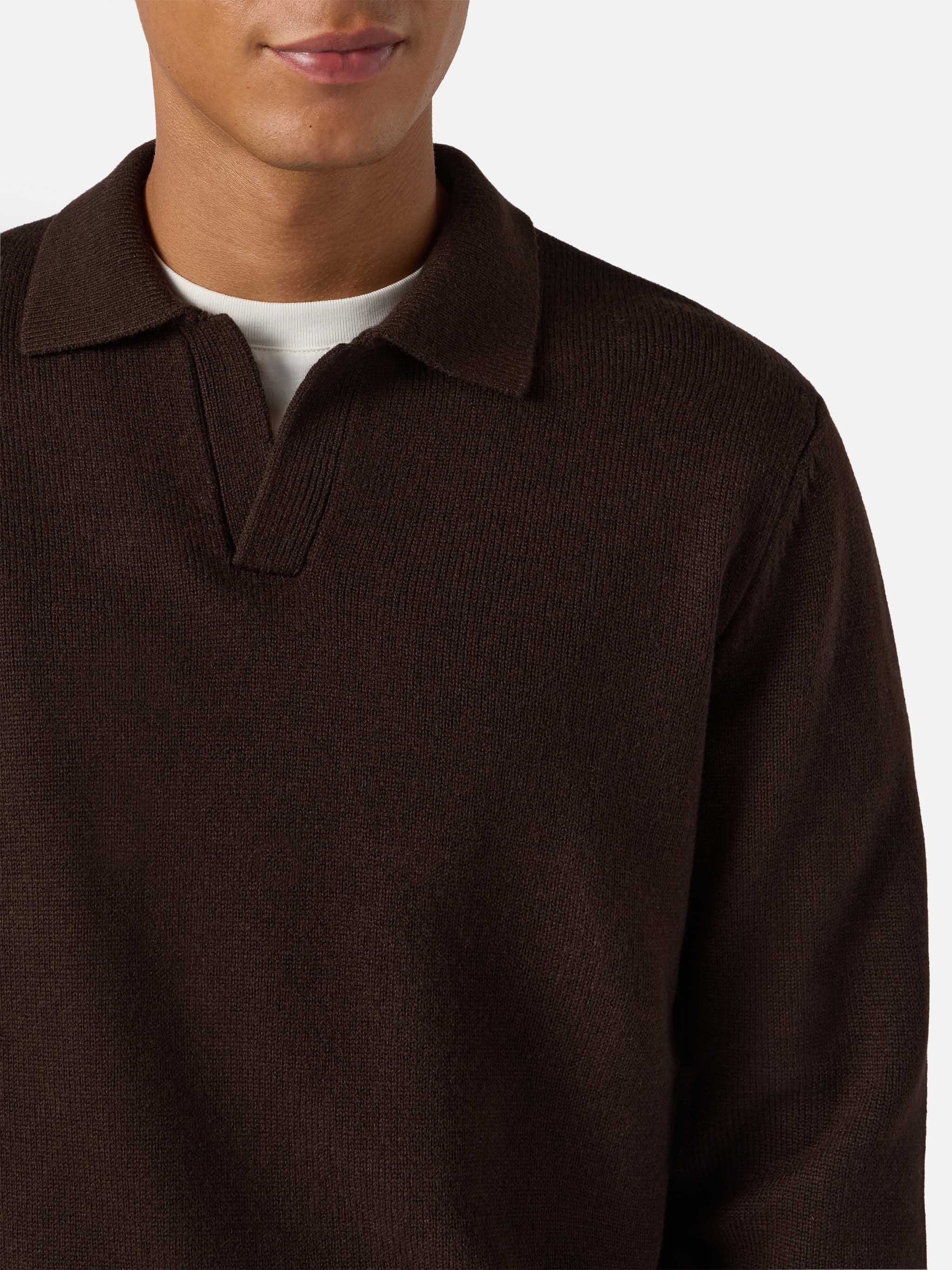 Polo in maglia Covent in pura lana marrone - Image 2