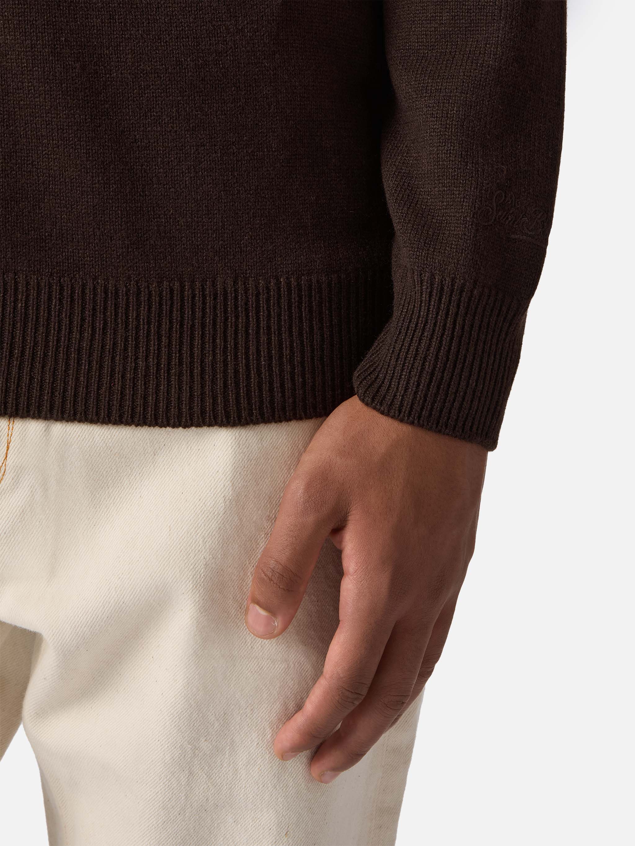 Polo in maglia Covent in pura lana marrone - Image 3