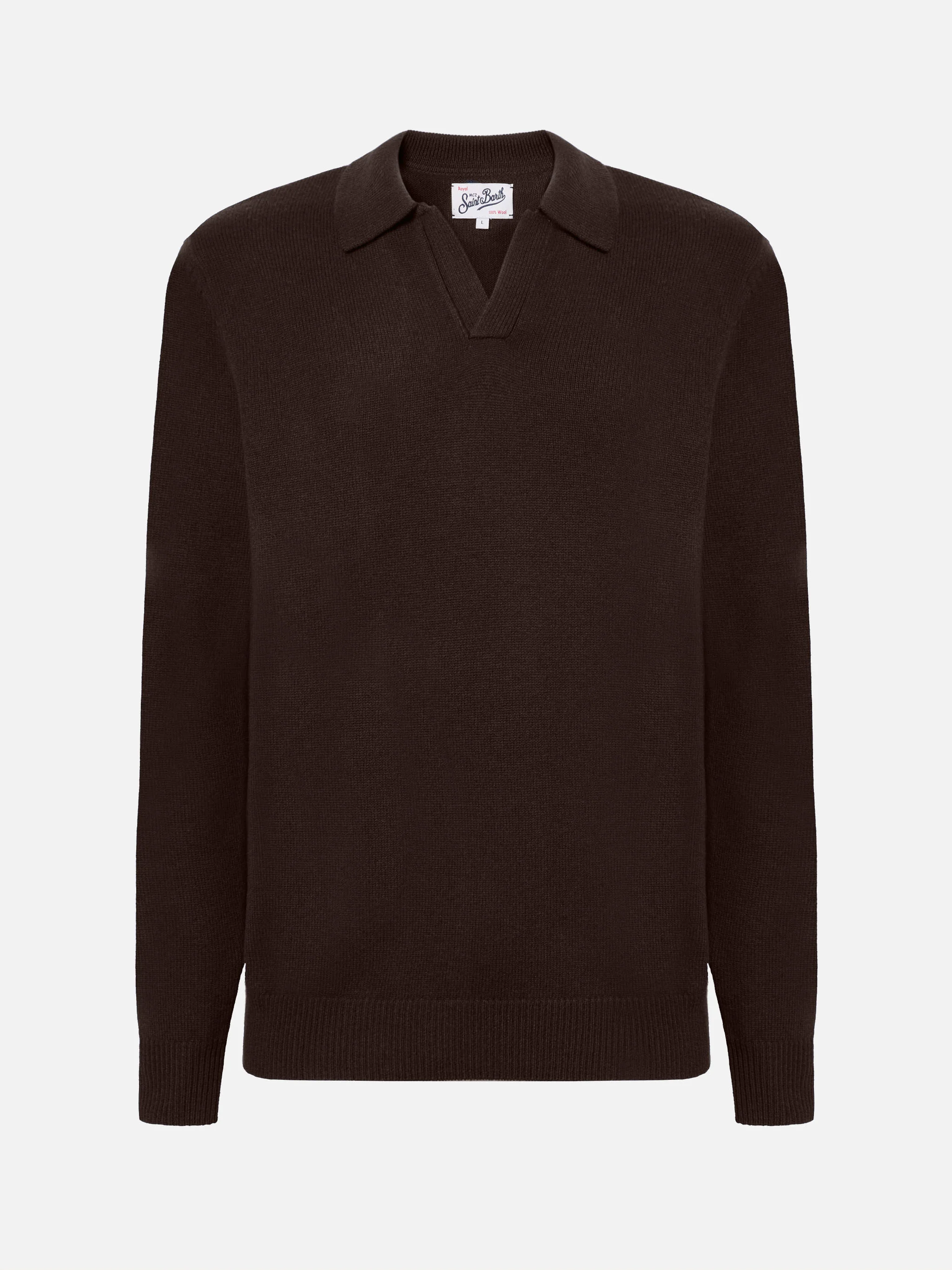 Polo in maglia Covent in pura lana marrone - Image 5