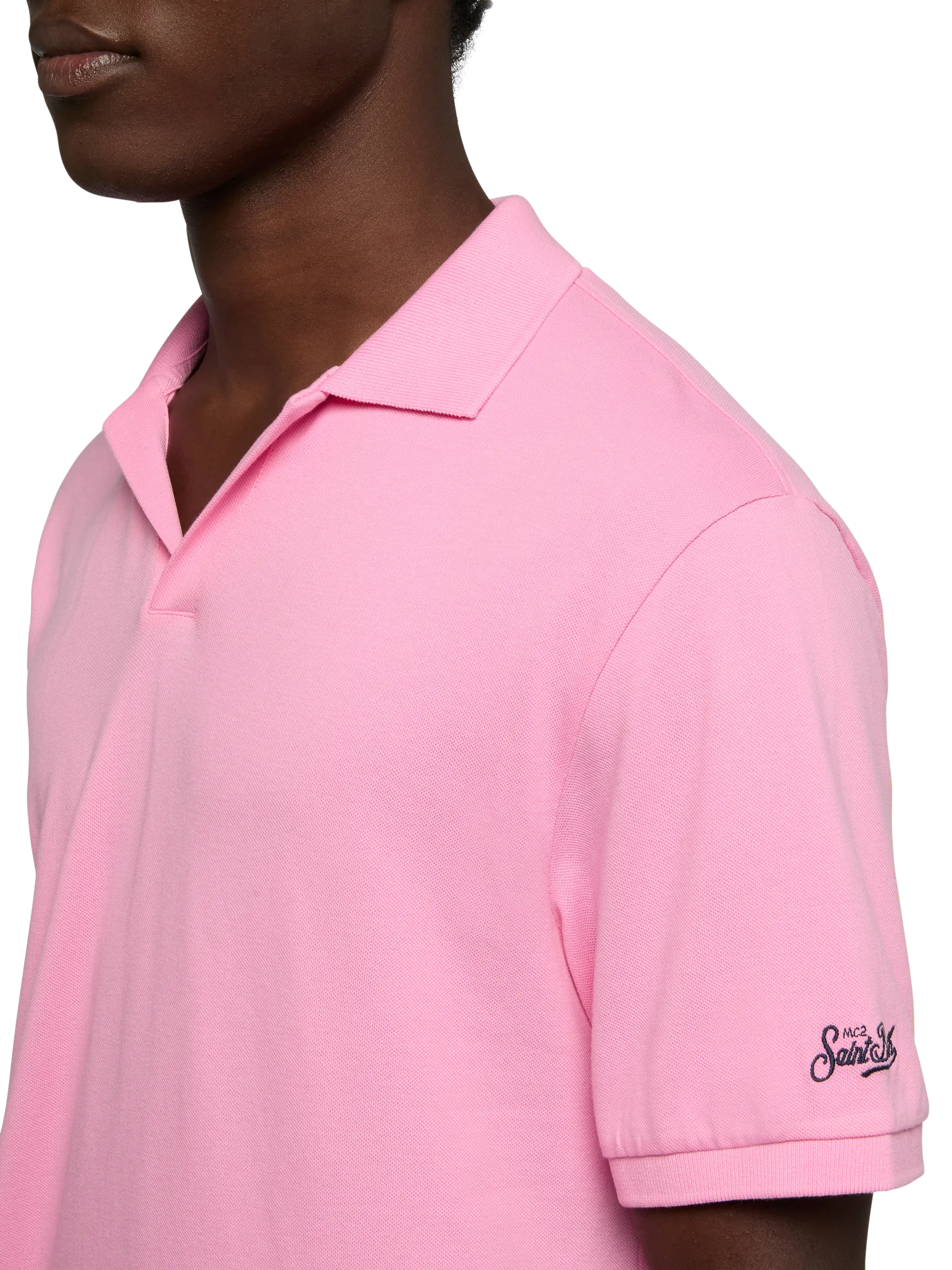 Polo Charles in piquet di cotone rosa bubble senza bottoni - Image 2
