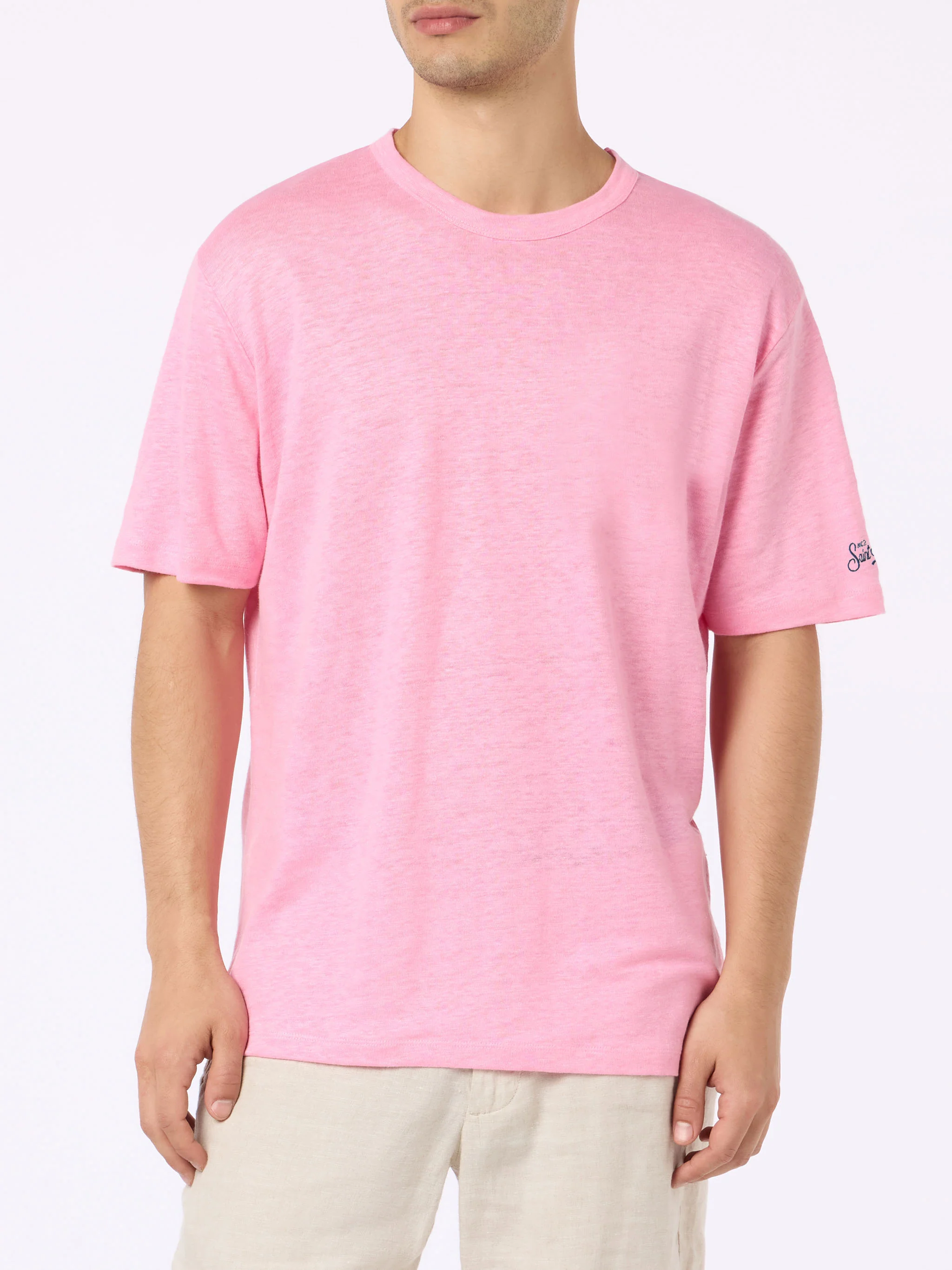 T-shirt President in cotone fiammato rosa bubble tinta unita - Image 2