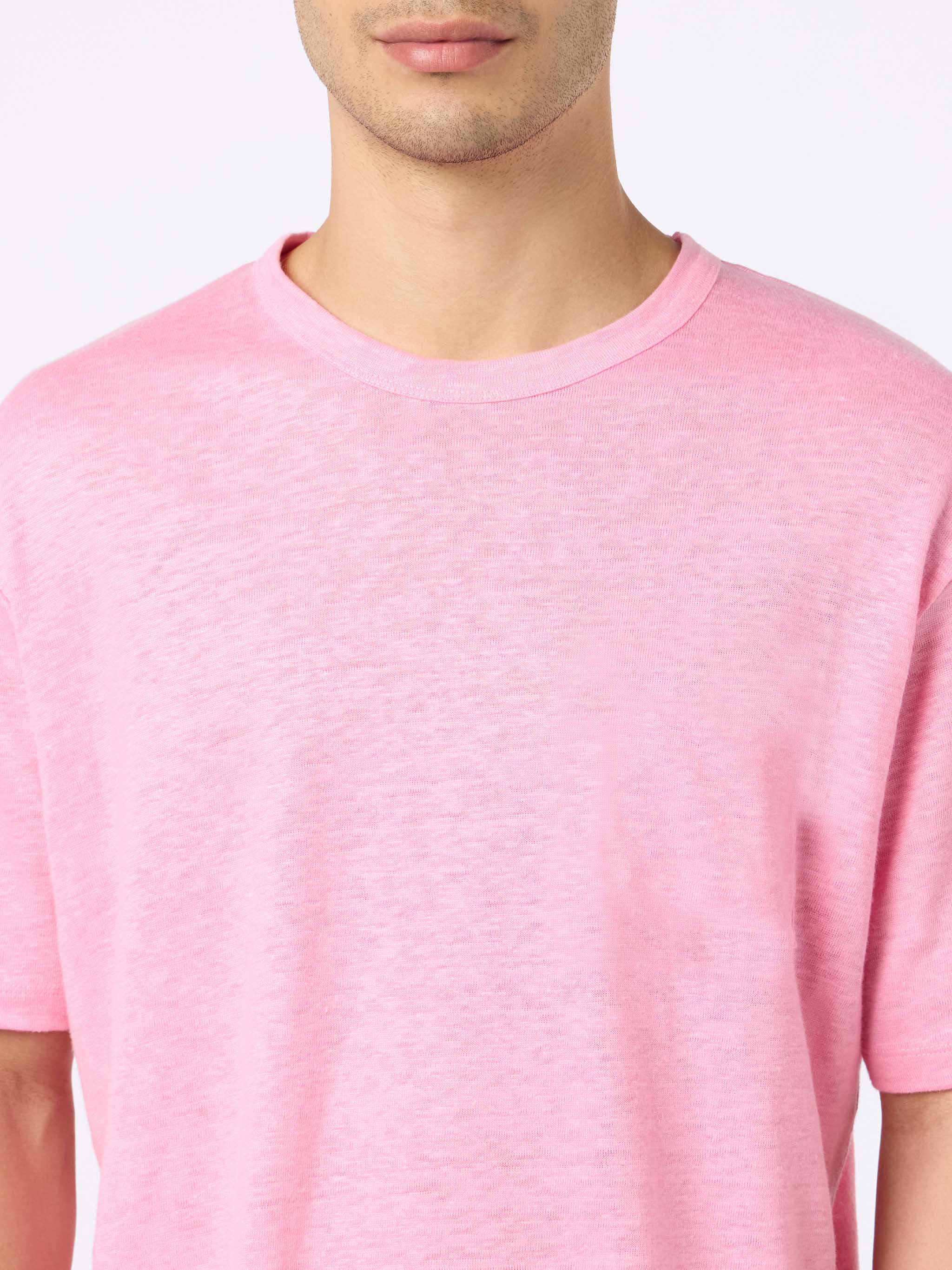 T-shirt President in cotone fiammato rosa bubble tinta unita - Image 3
