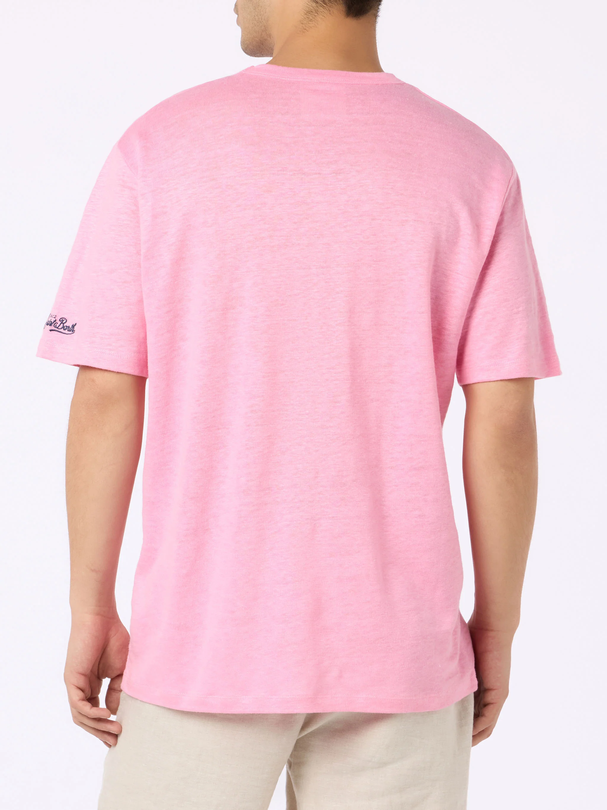 T-shirt President in cotone fiammato rosa bubble tinta unita - Image 4