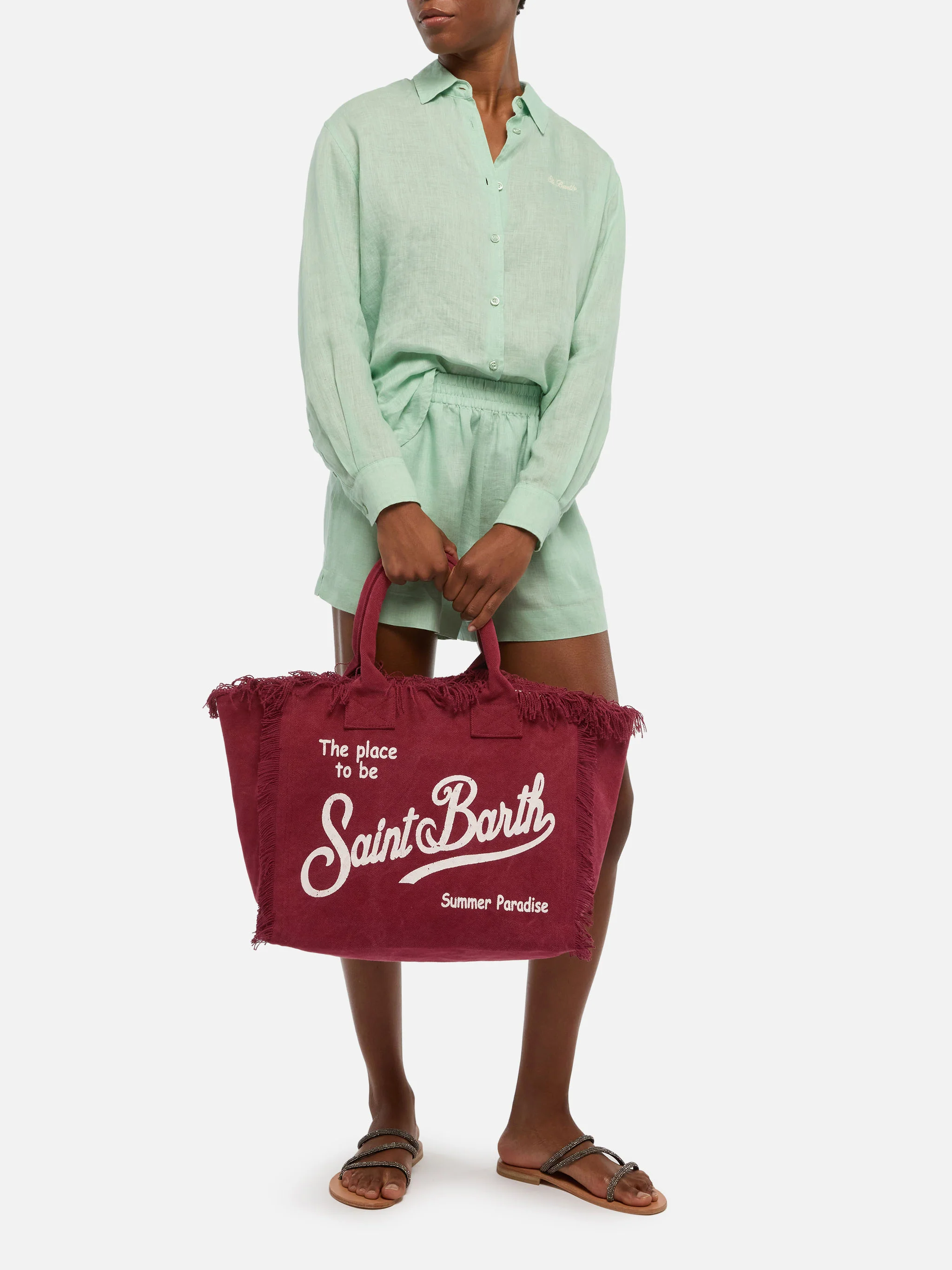 Borsa a spalla Vanity in canvas di cotone bordeaux - Image 2
