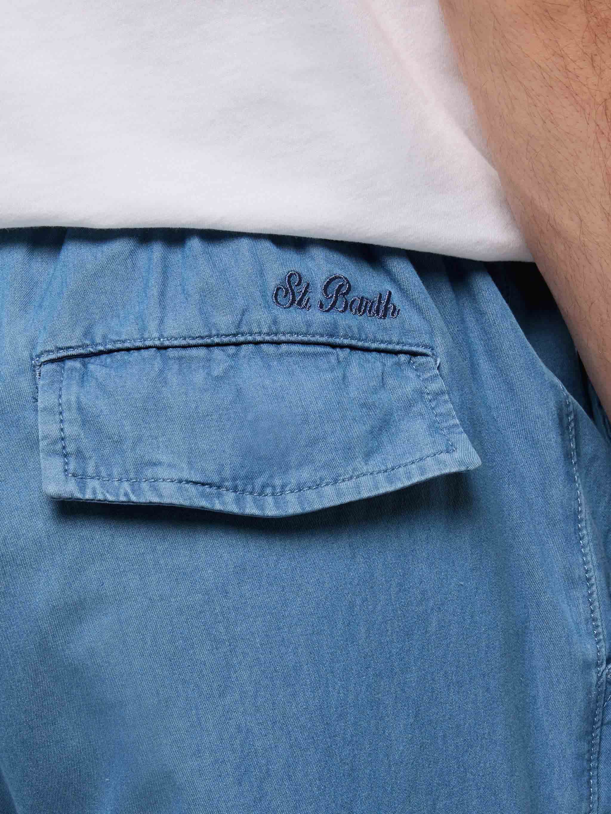 Pantaloni in chambray di cotone blu denim Calais con coulisse - Image 2