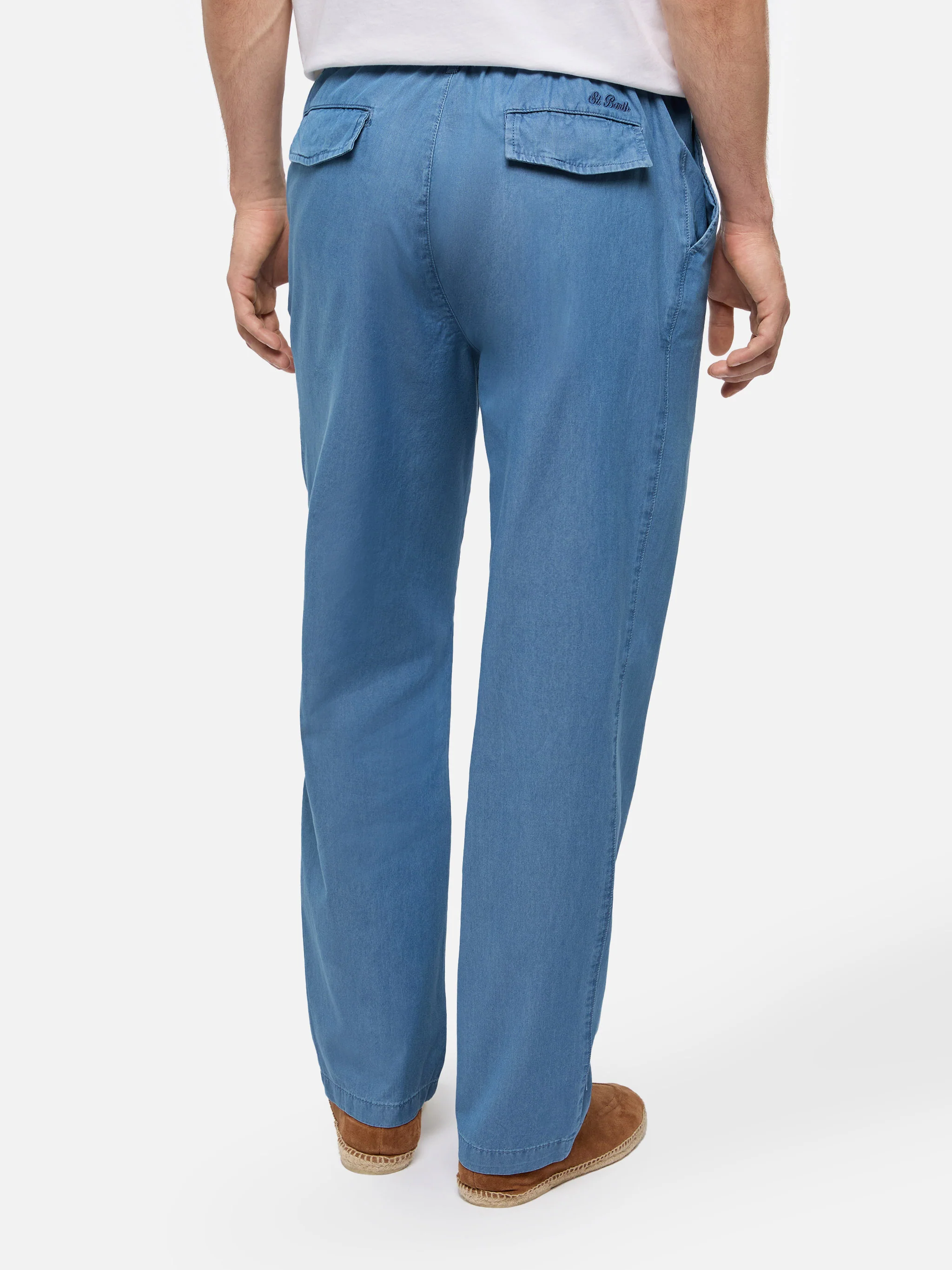 Pantaloni in chambray di cotone blu denim Calais con coulisse - Image 3