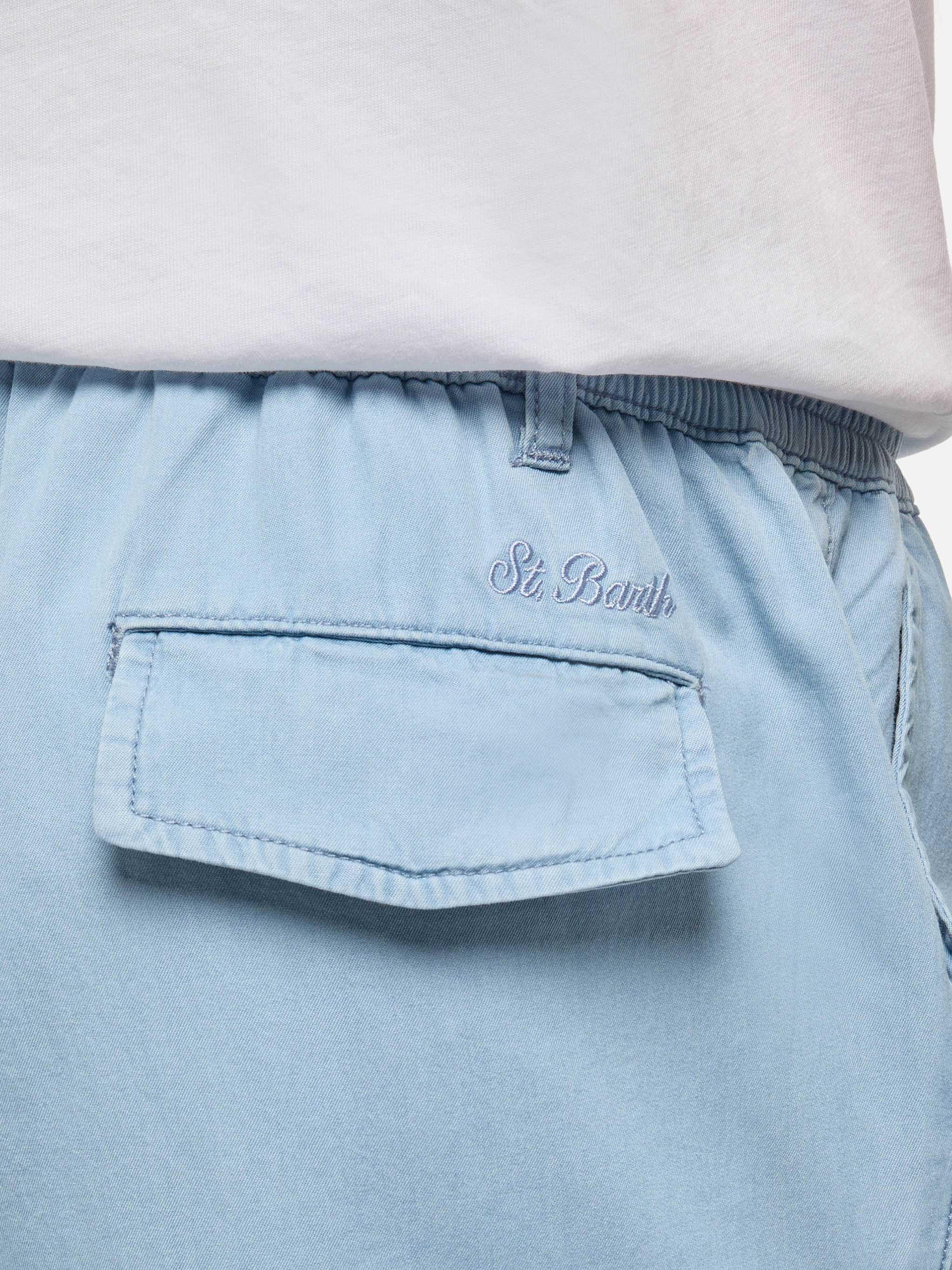Pantaloni in chambray di cotone blu denim Calais con coulisse - Image 2