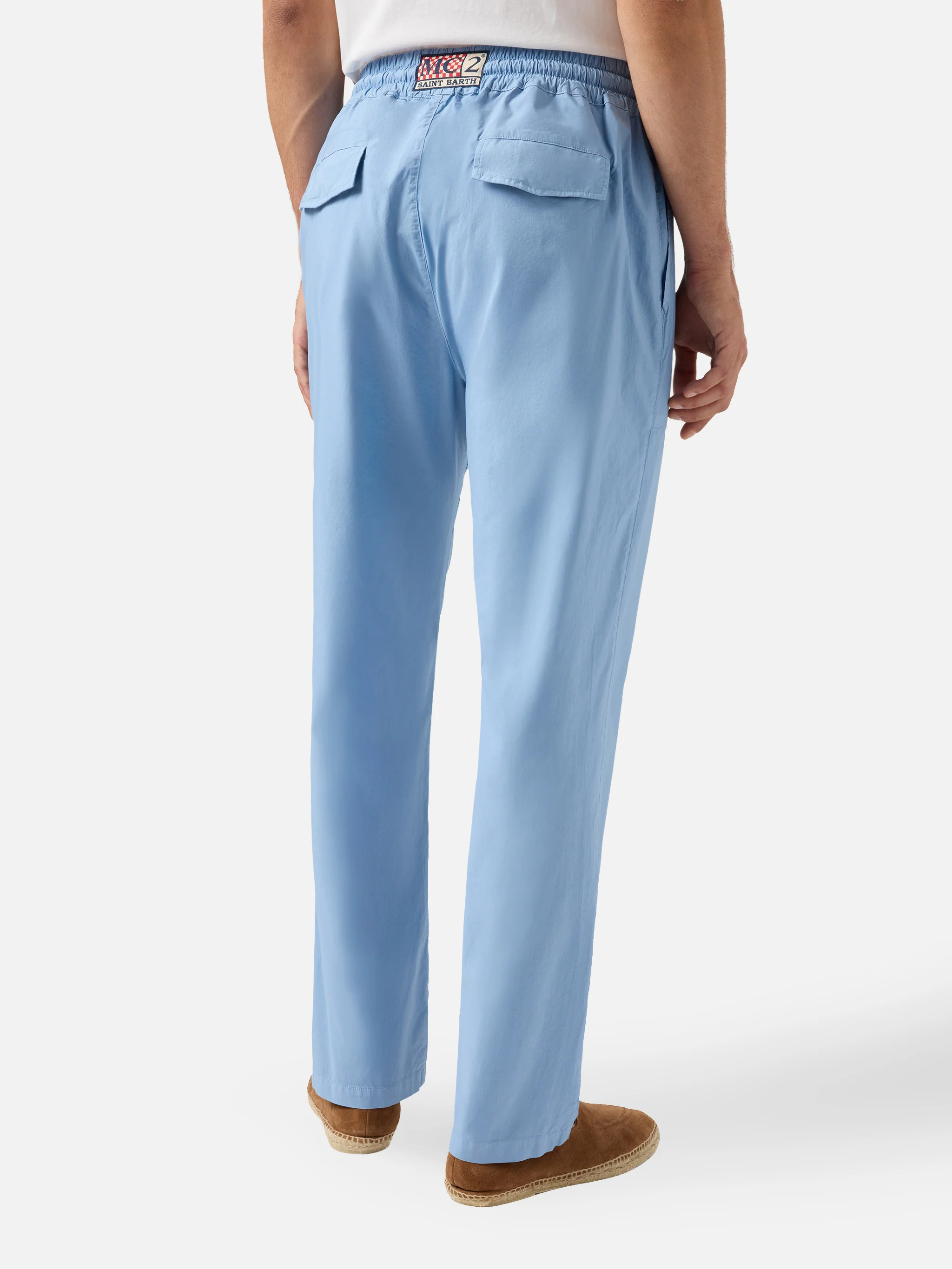 Pantaloni Calais in cotone azzurro polvere con coulisse - Image 3