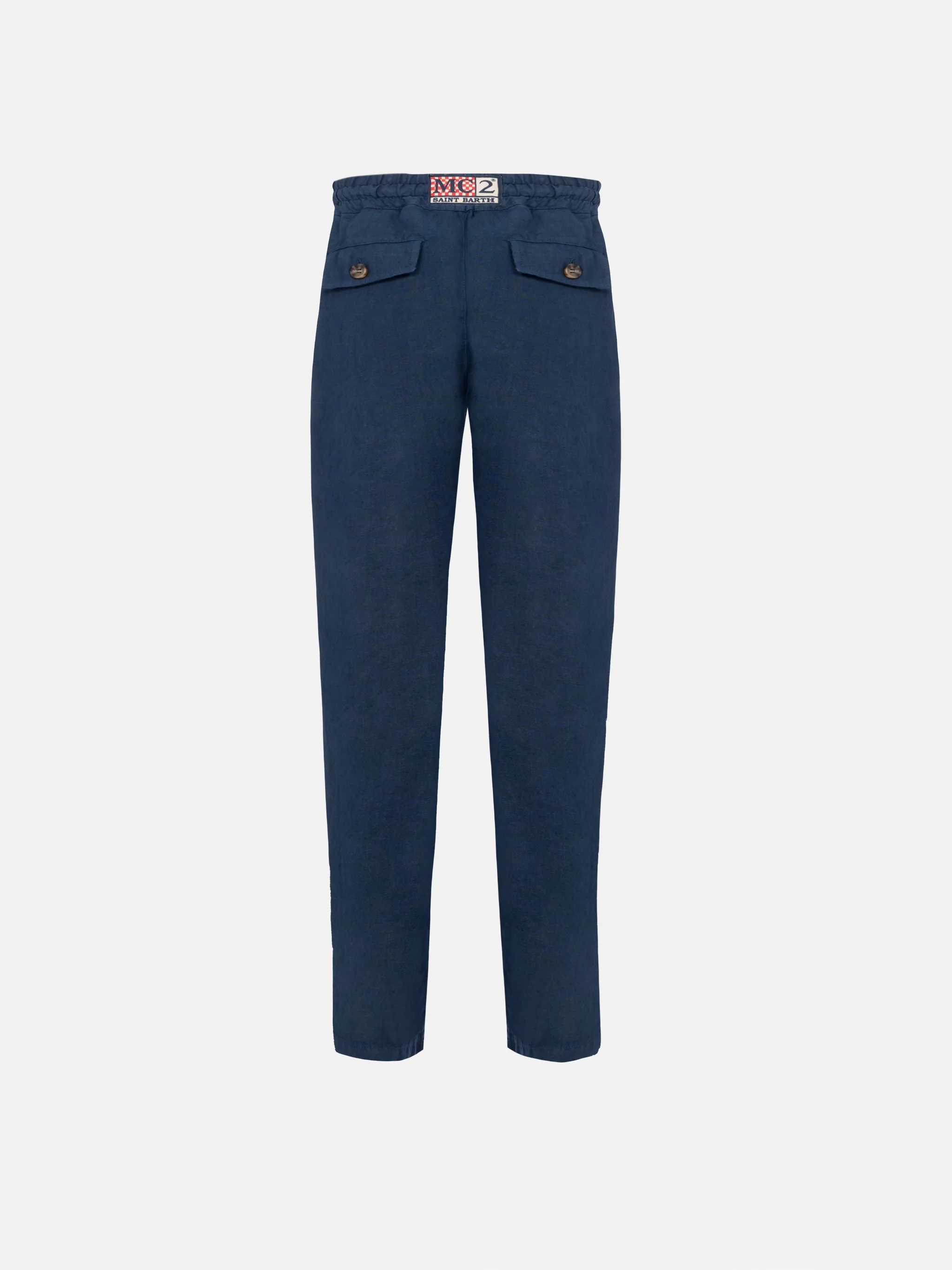 Pantaloni Calais Jr in lino blu navy con coulisse - Image 2