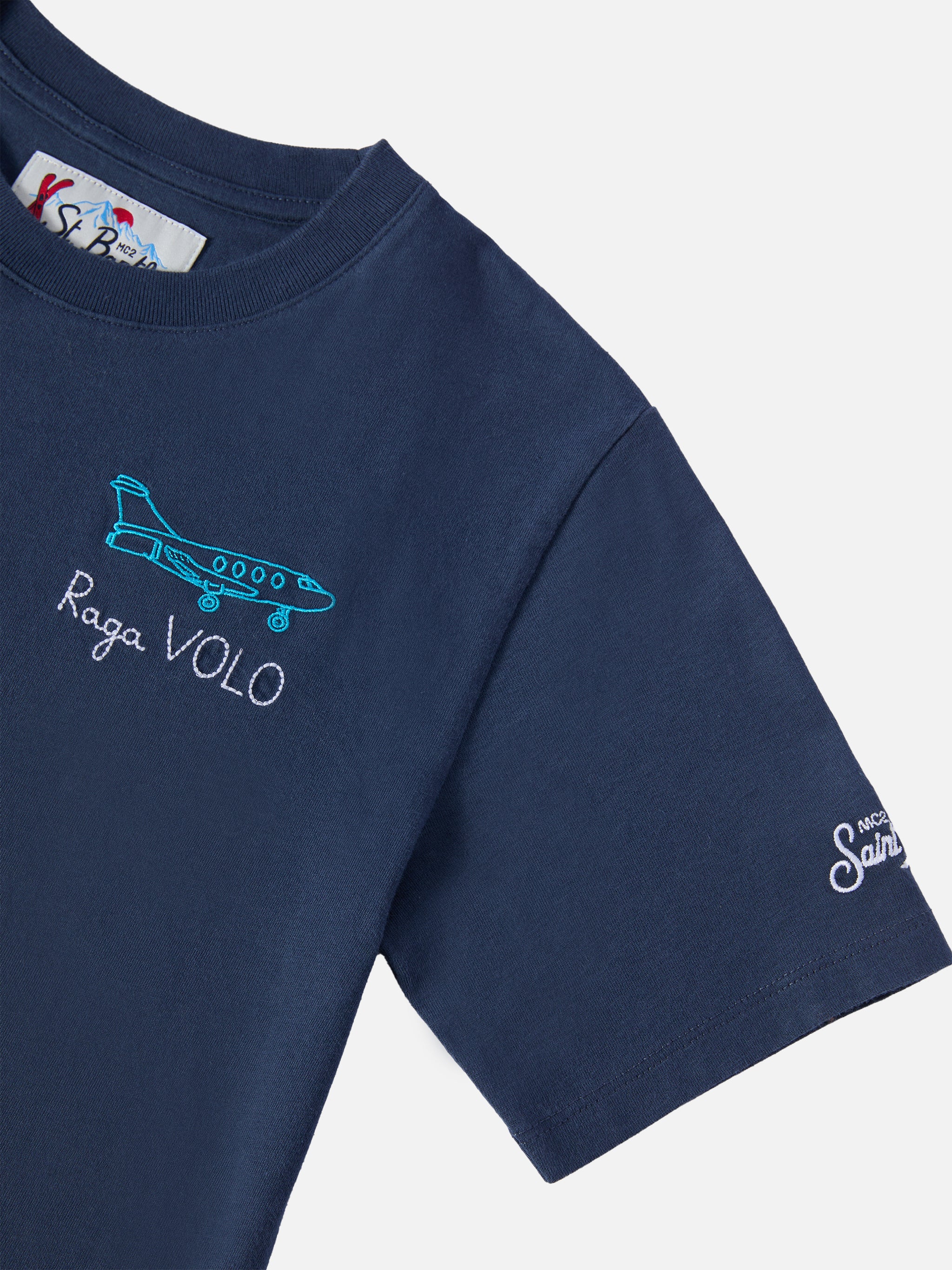 T-shirt Cameron in cotone blu con ricamo Raga VOLO - Image 2
