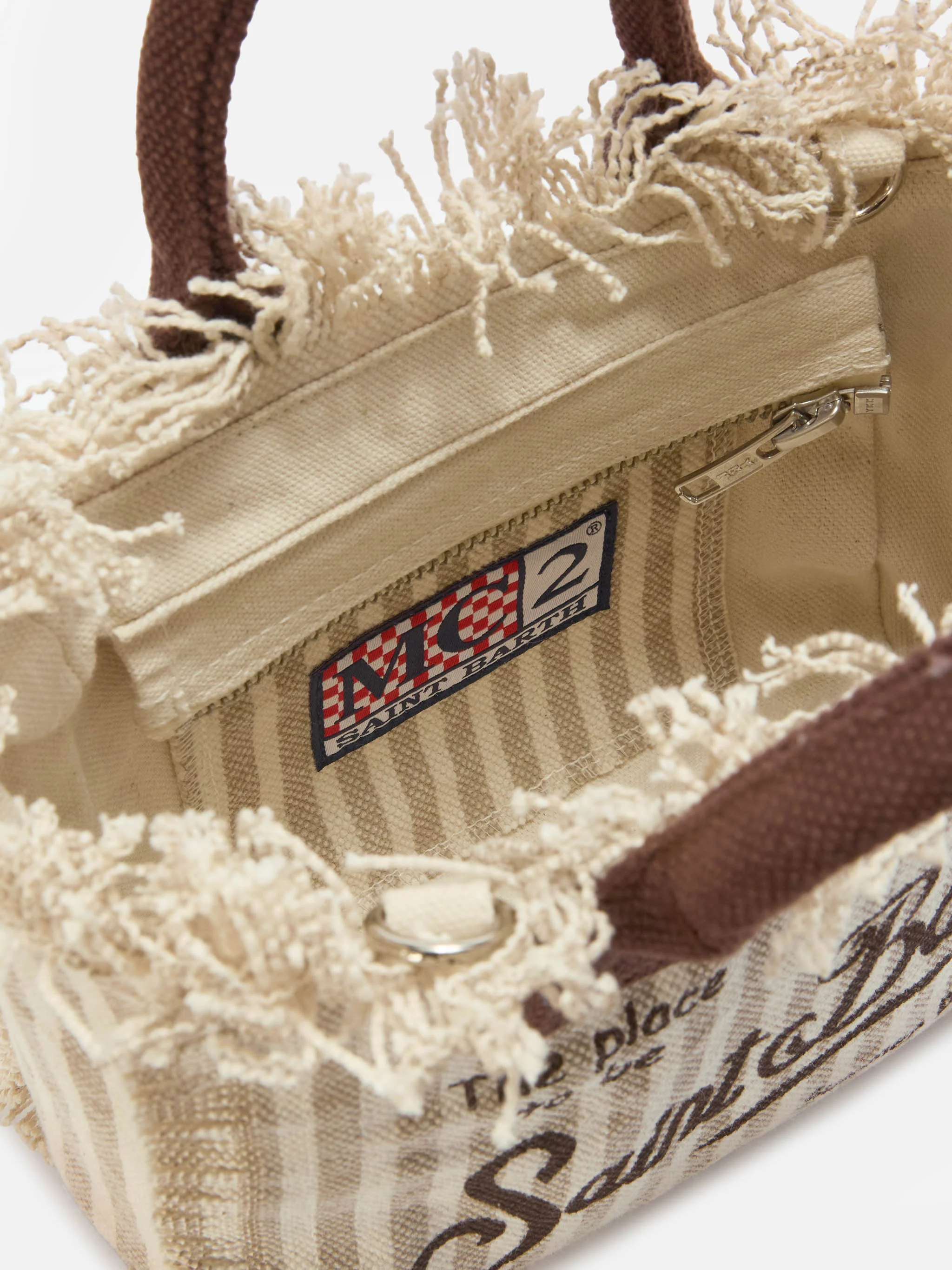 Borsa Vanity mini in canvas a righe marroni con dettagli a contrasto - Image 4