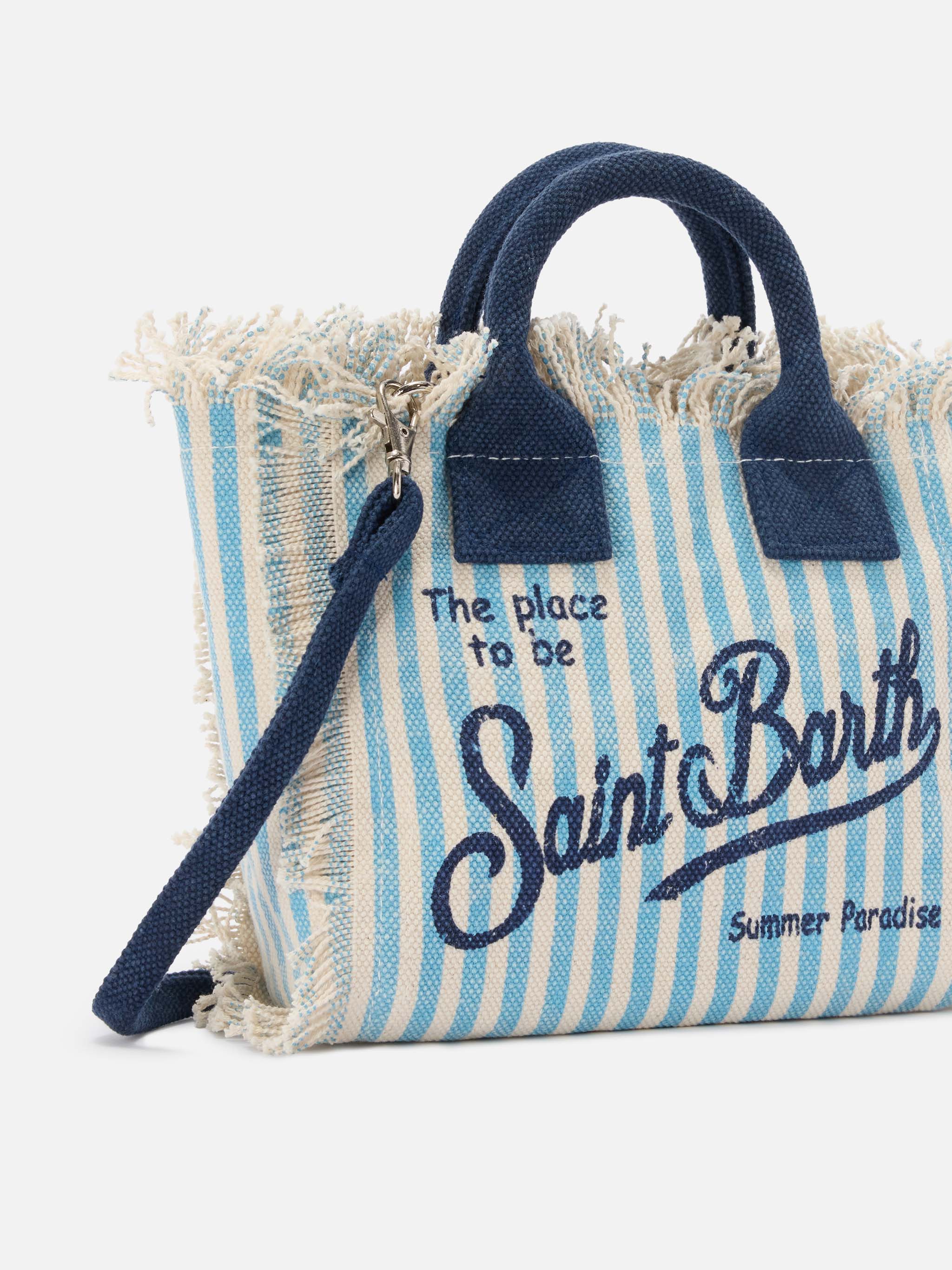 Borsa Vanity mini in canvas a righe azzurre con dettagli blu - Image 3