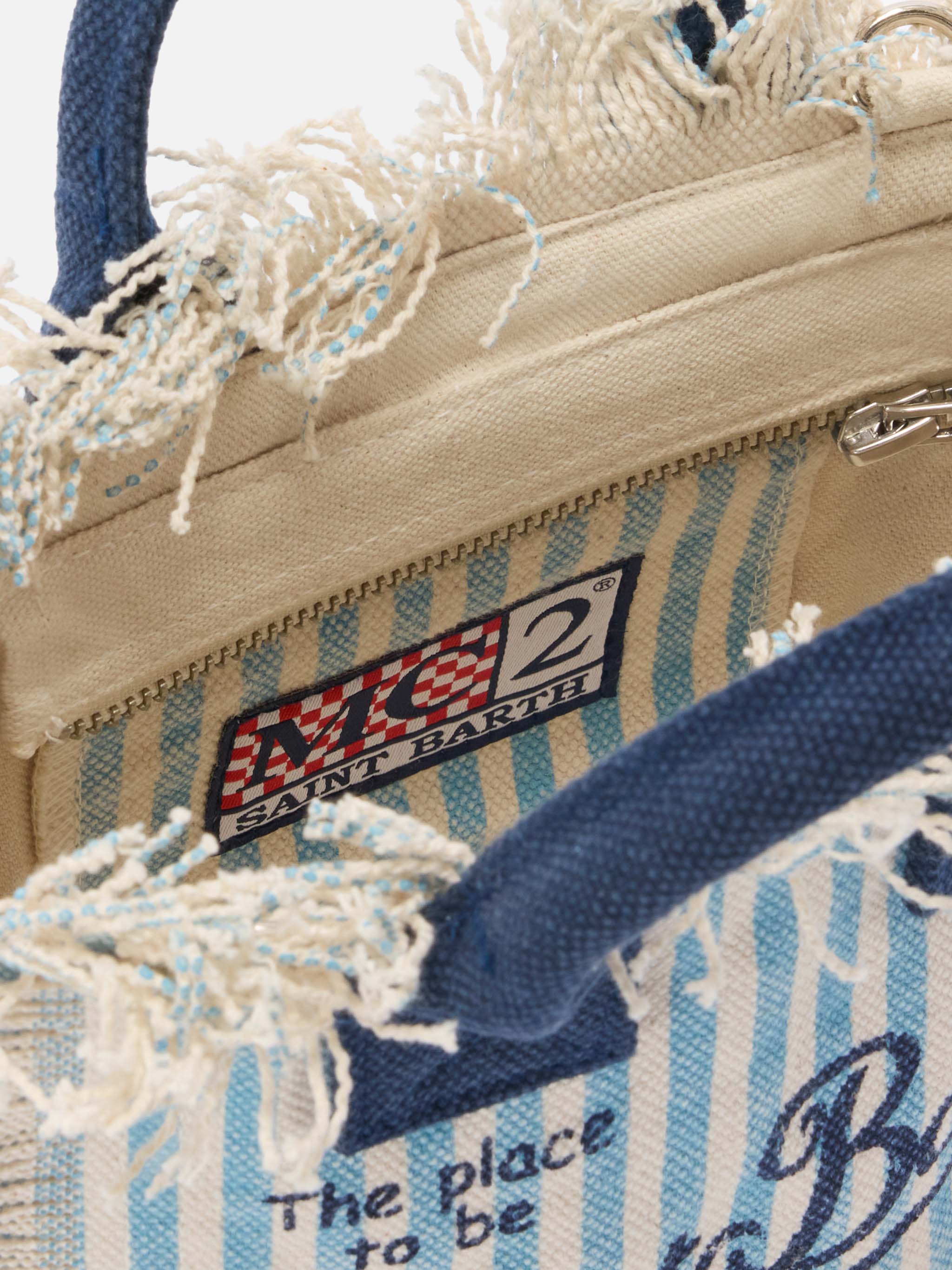 Borsa Vanity mini in canvas a righe azzurre con dettagli blu - Image 4