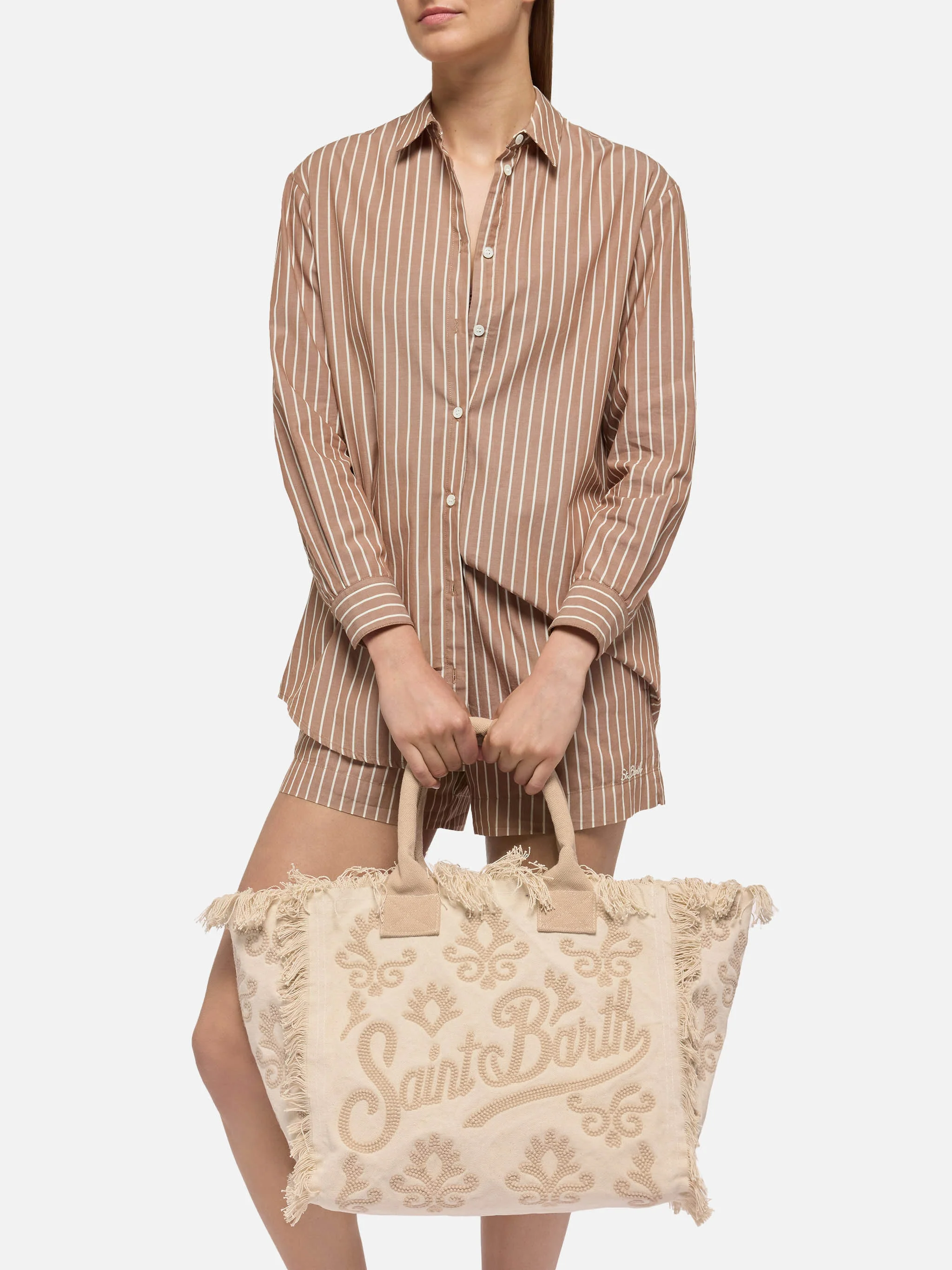 Borsa Vanity regular in canvas con ricamo lily tufting beige - Image 2