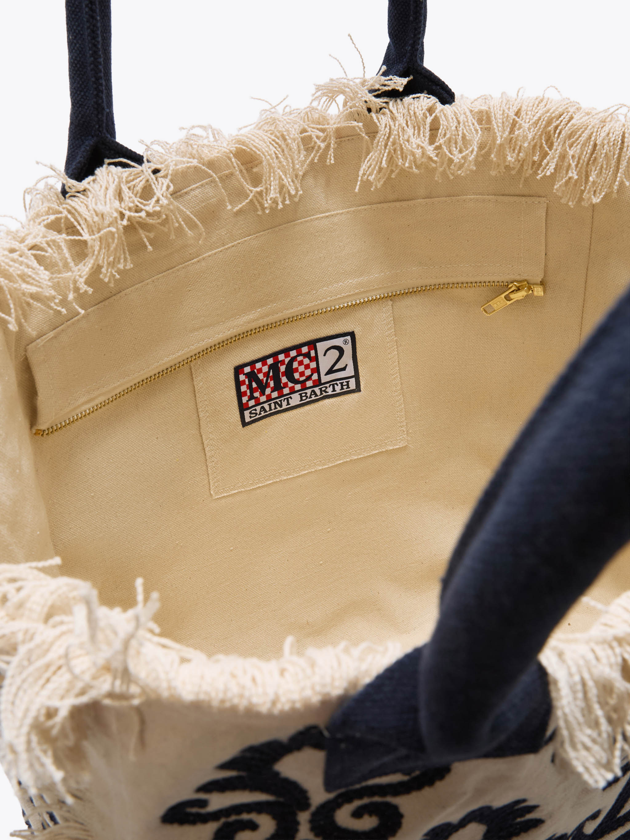 Borsa Vanity regular in canvas con ricamo lily tufting blu - Image 4