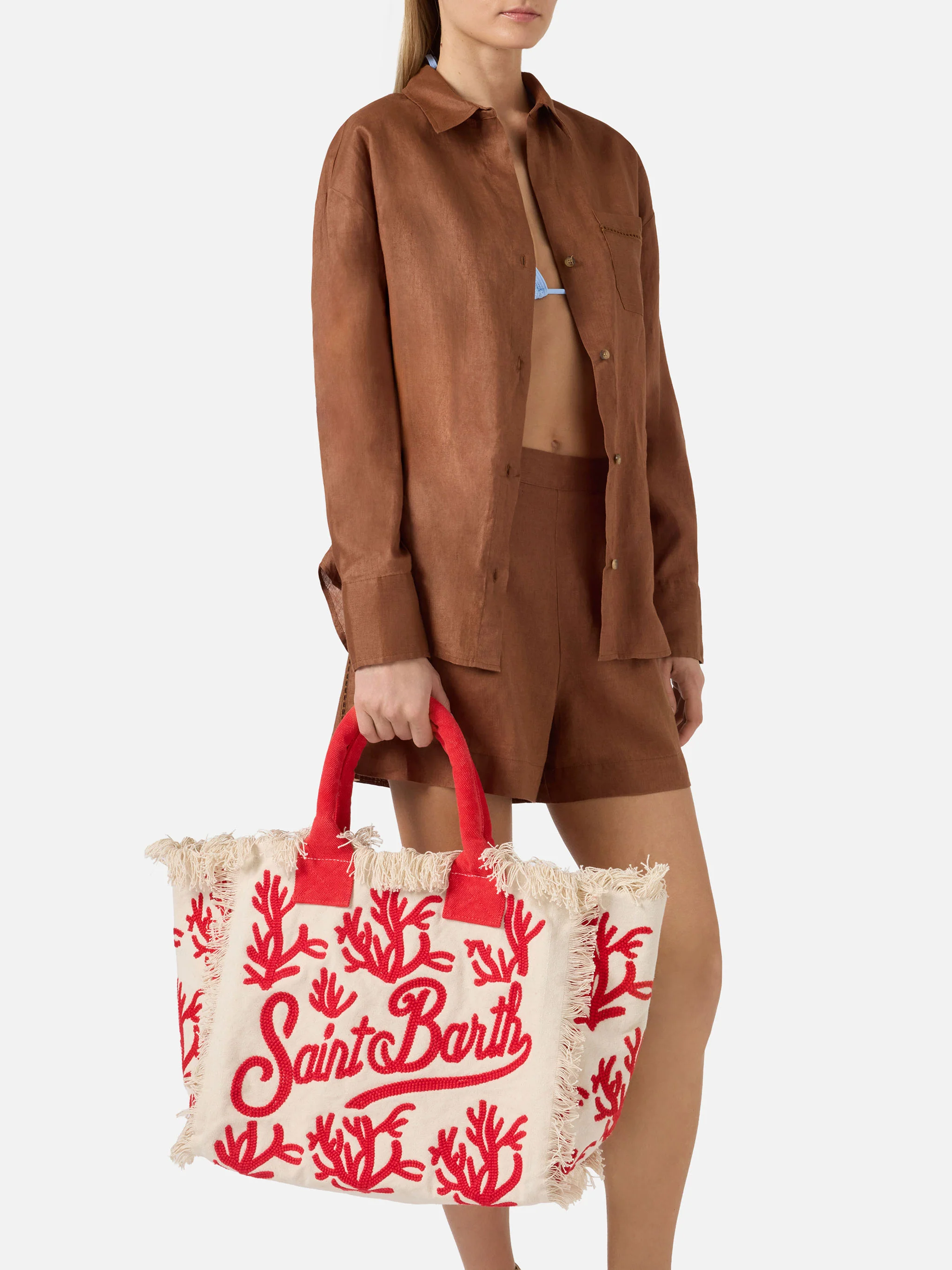 Borsa Vanity regular in canvas con ricamo coralli tufting - Image 2