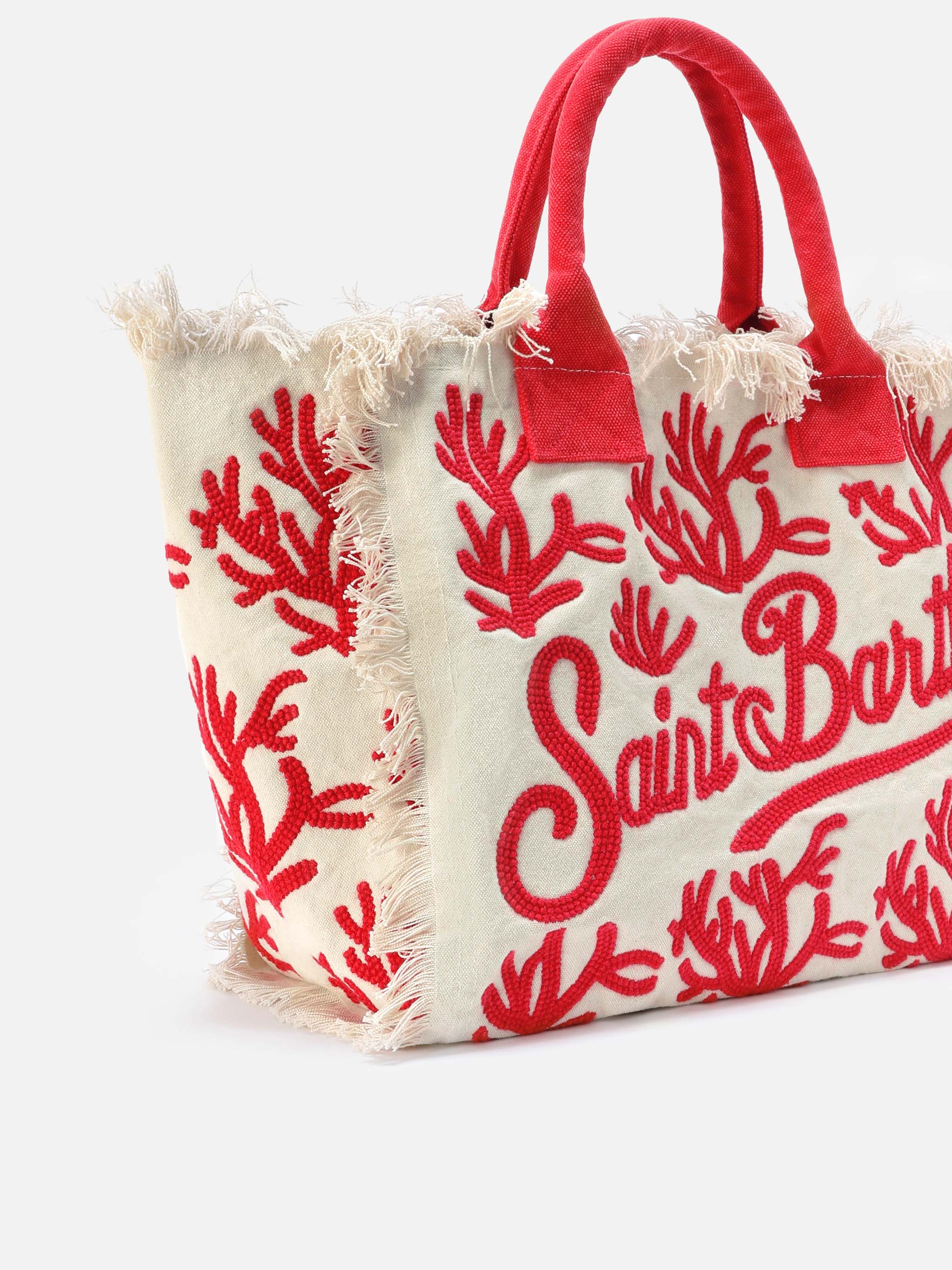 Borsa Vanity regular in canvas con ricamo coralli tufting - Image 3