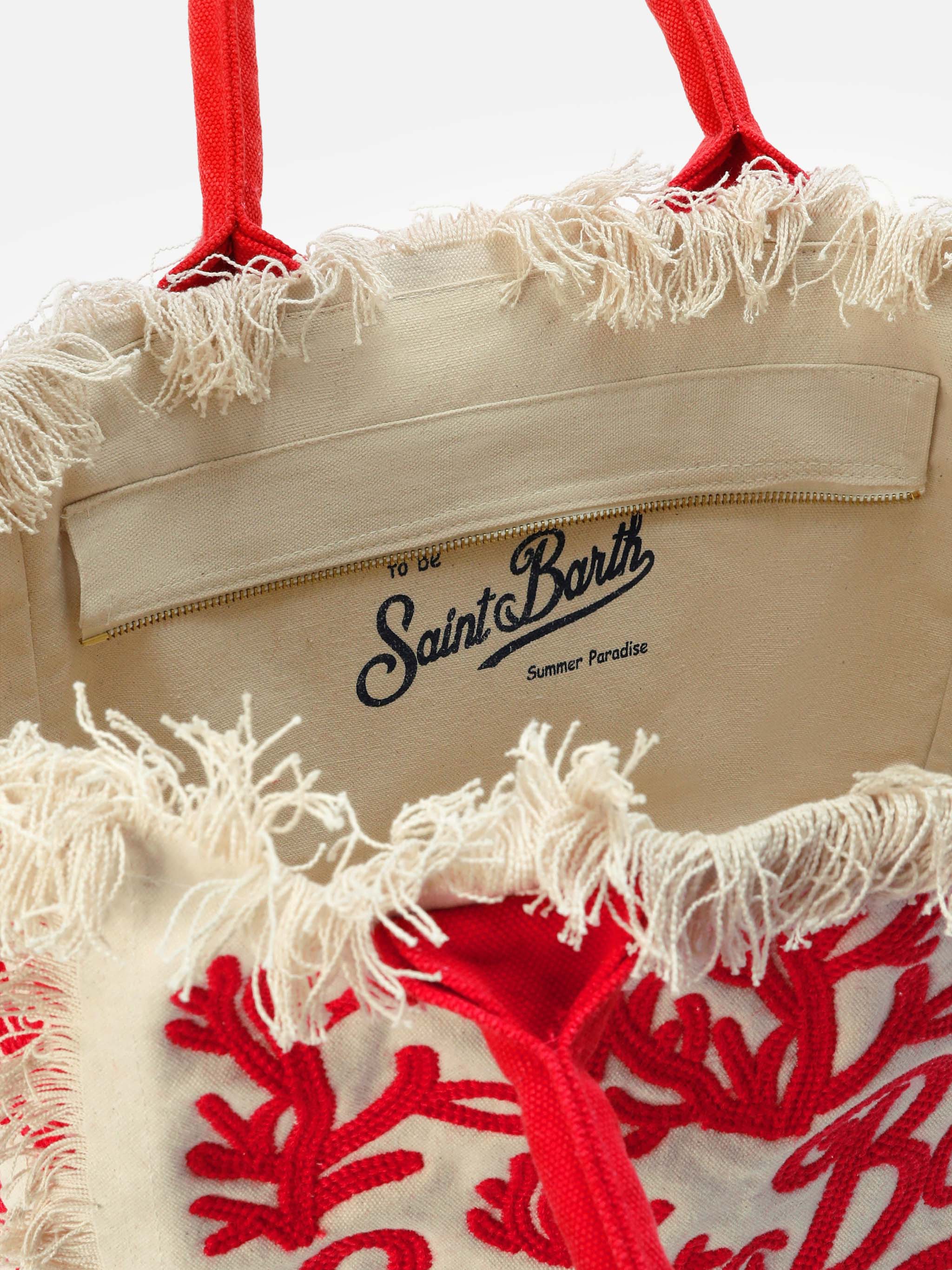 Borsa Vanity regular in canvas con ricamo coralli tufting - Image 4