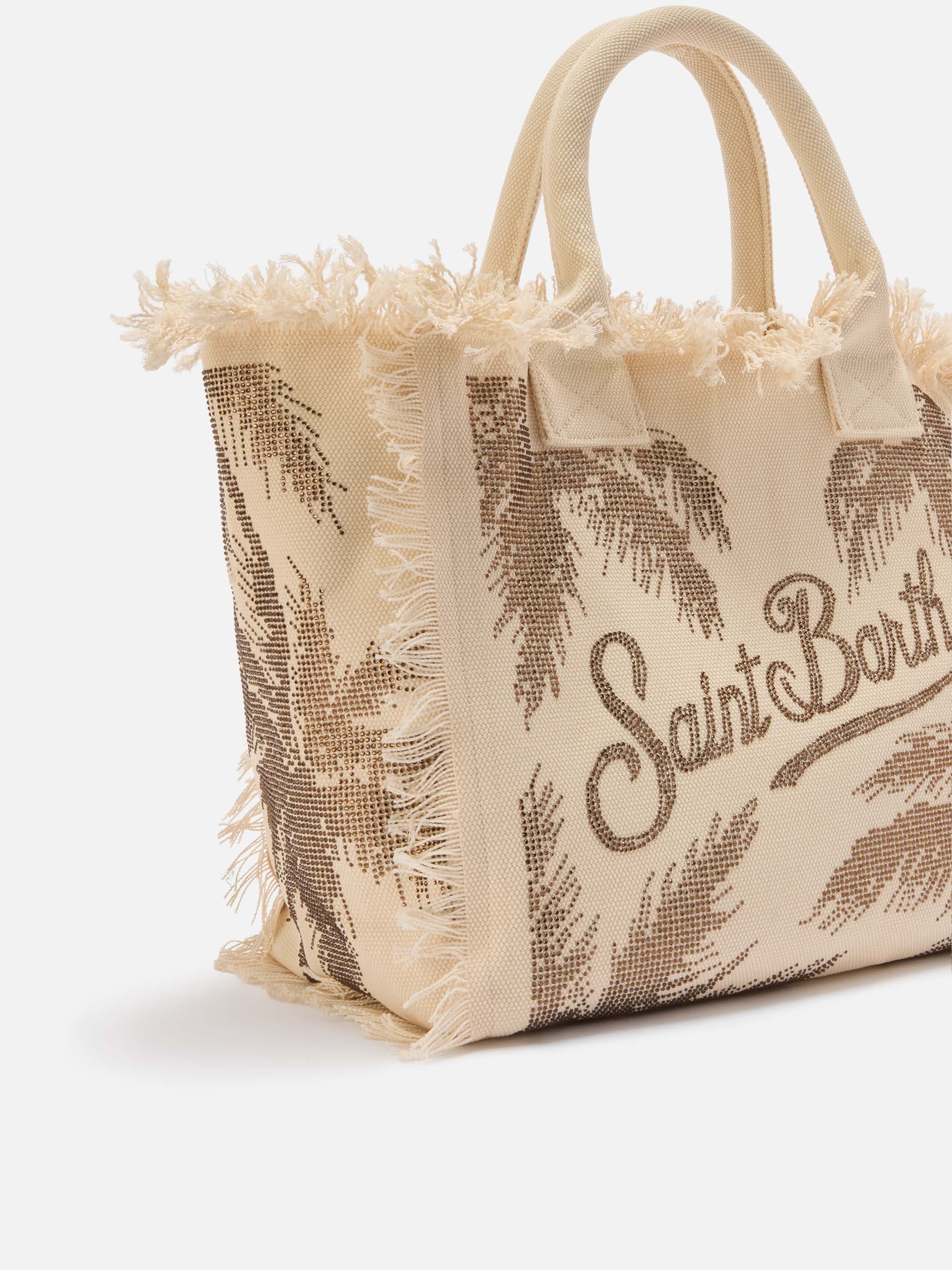 Borsa Vanity regular in canvas con stampa palme con strass - Image 2