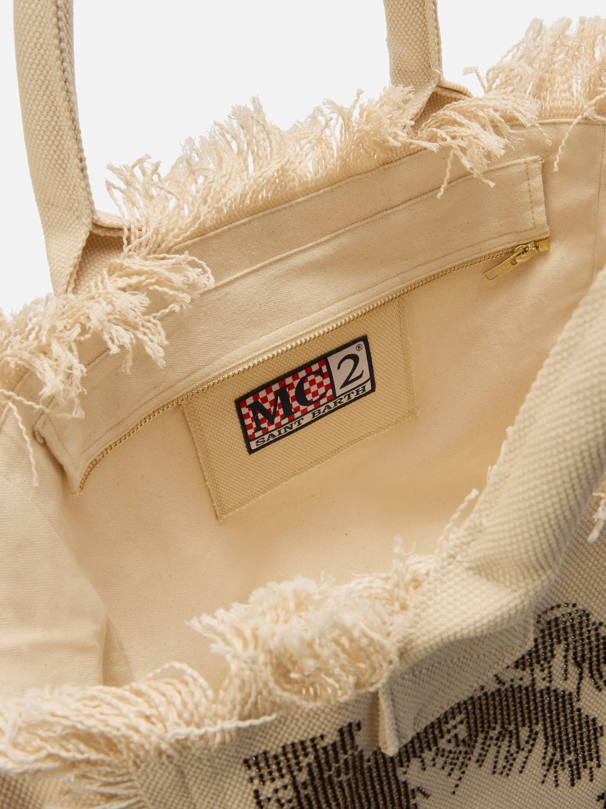 Borsa Vanity regular in canvas con stampa palme con strass - Image 3